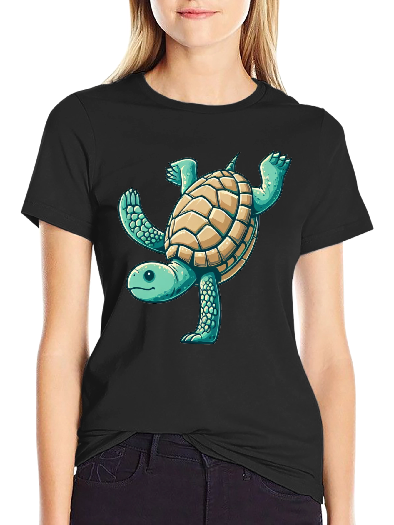 Black Fun Turtle Graphic Black T-Shirt view 2