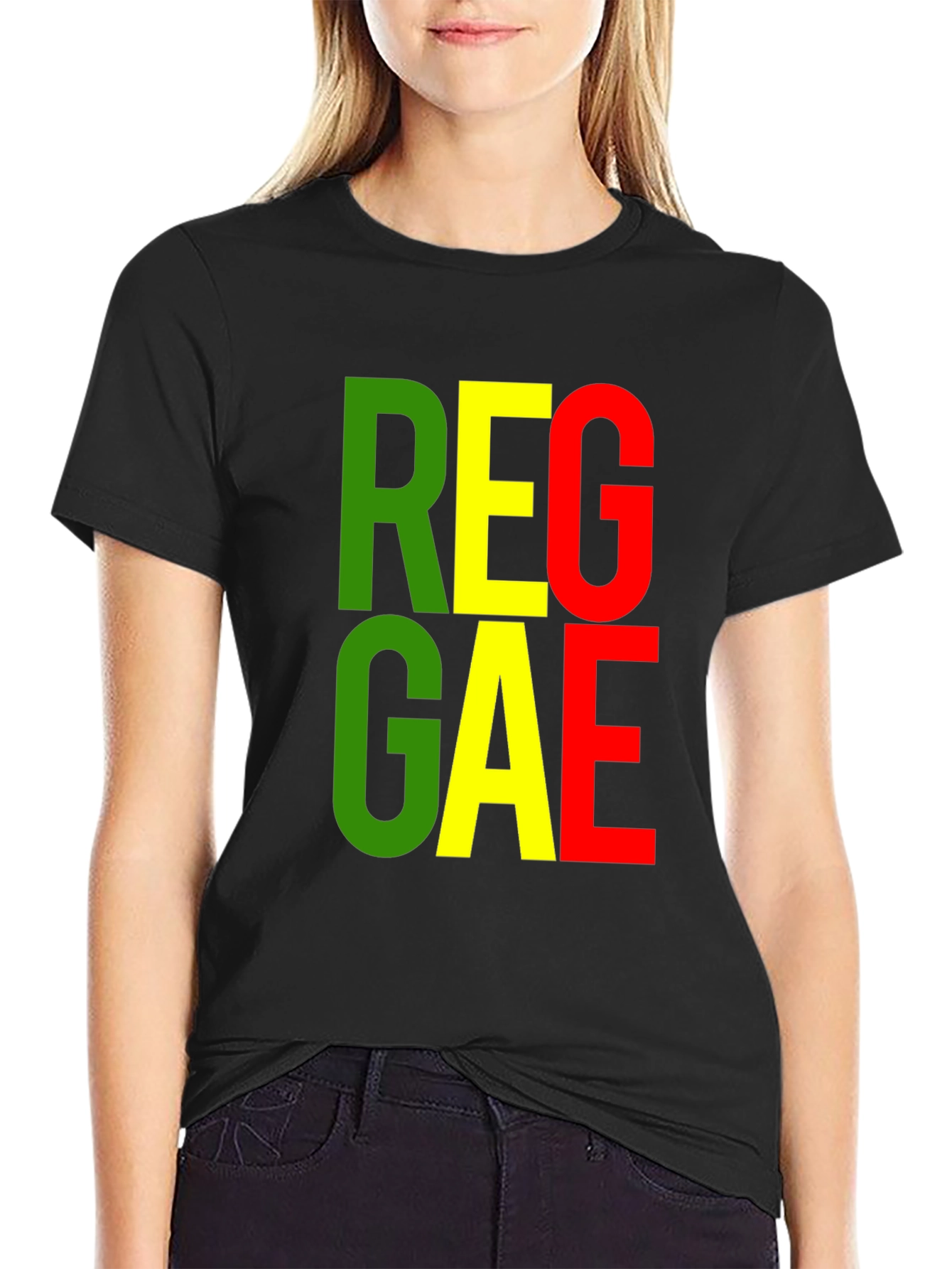 Black Reggae Graphic Tee - Black Cotton T-Shirt view 2