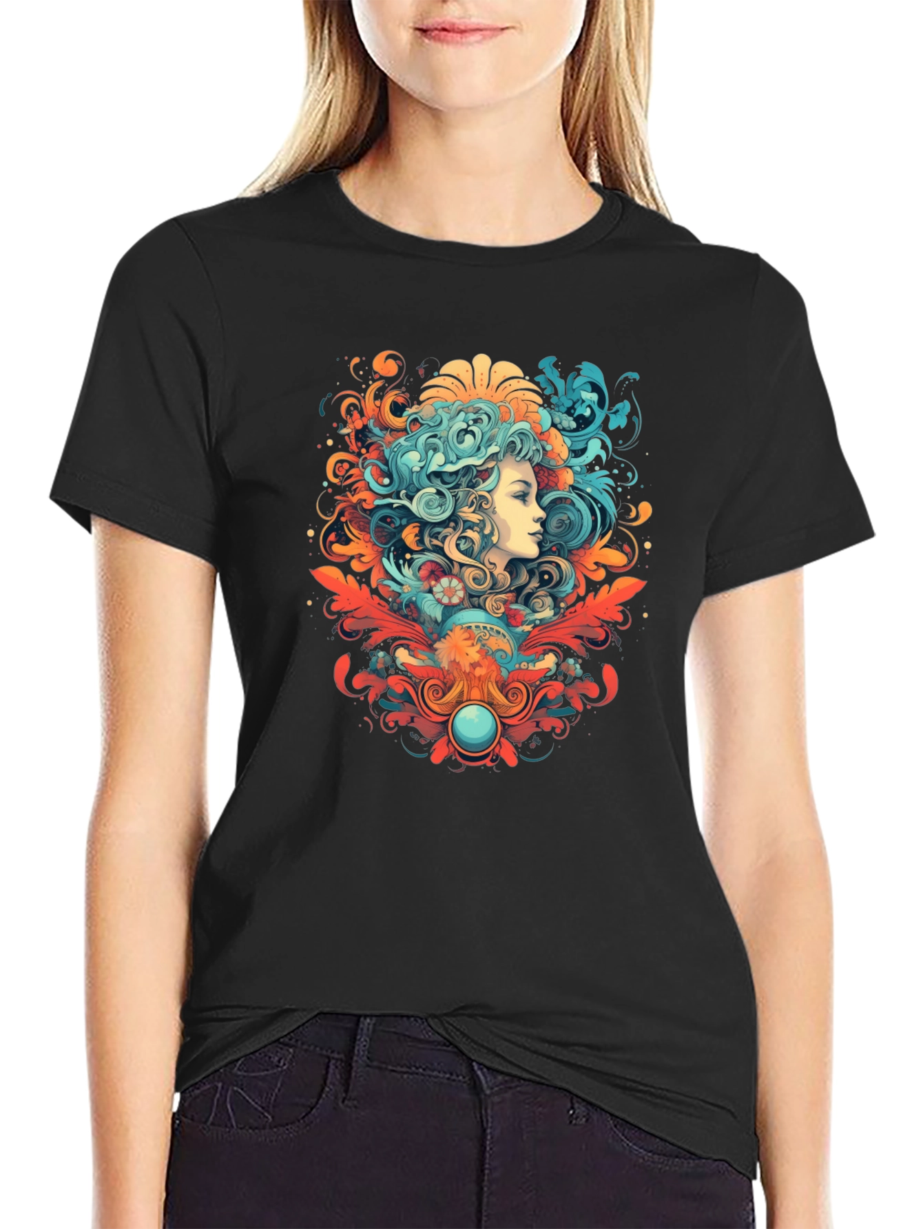 Black Psychedelic Woman Graphic Tee view 2