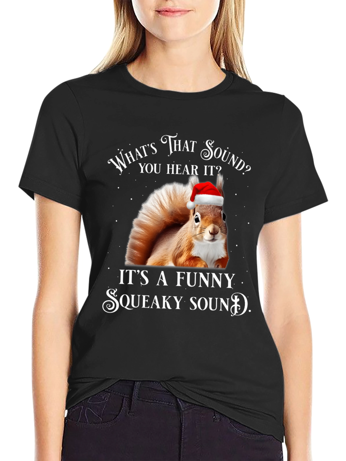 Black Funny Squeaky Sound Squirrel Christmas T-Shirt view 2