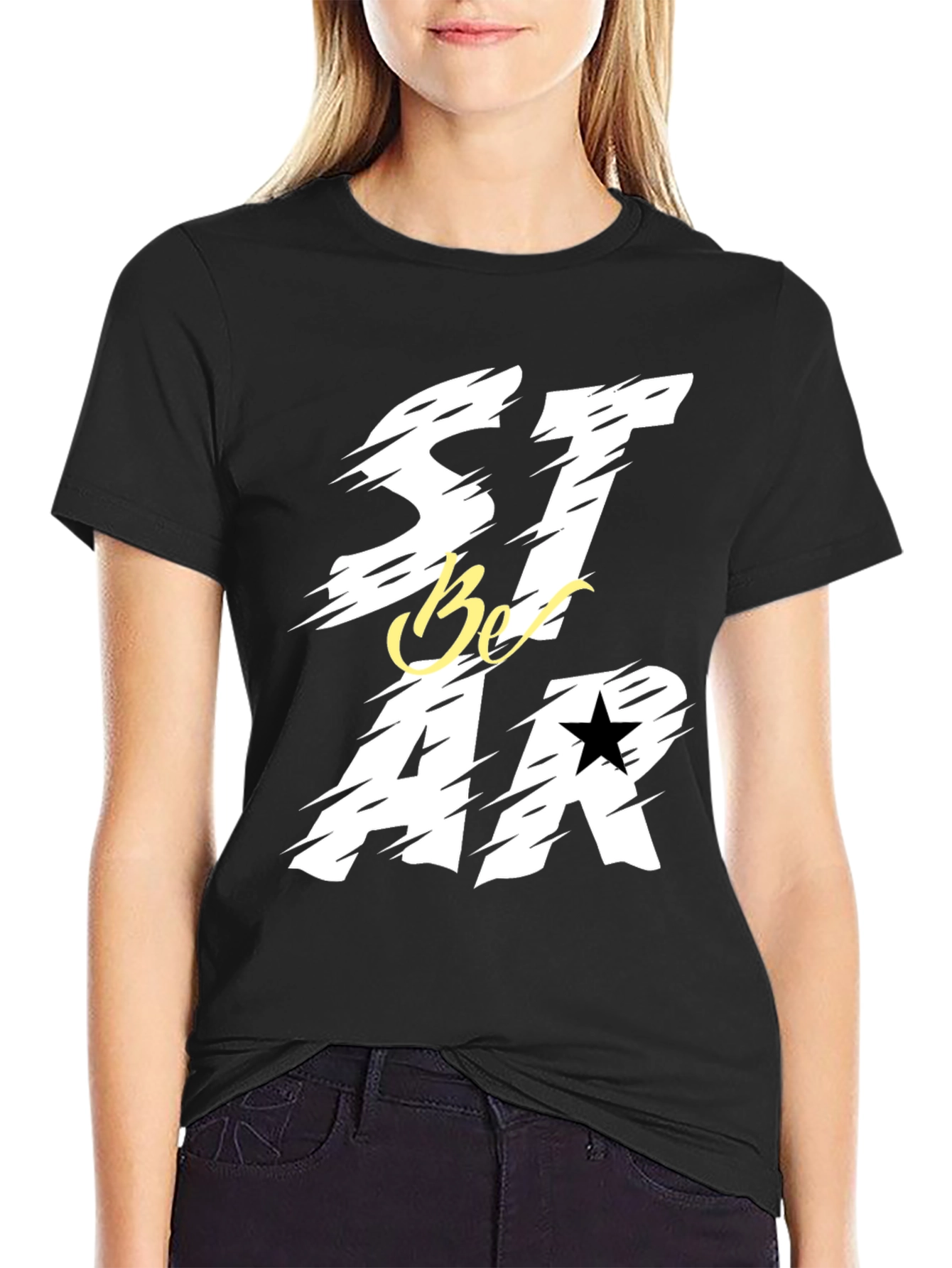 Black Be a Star Graphic Print Black T-Shirt view 2