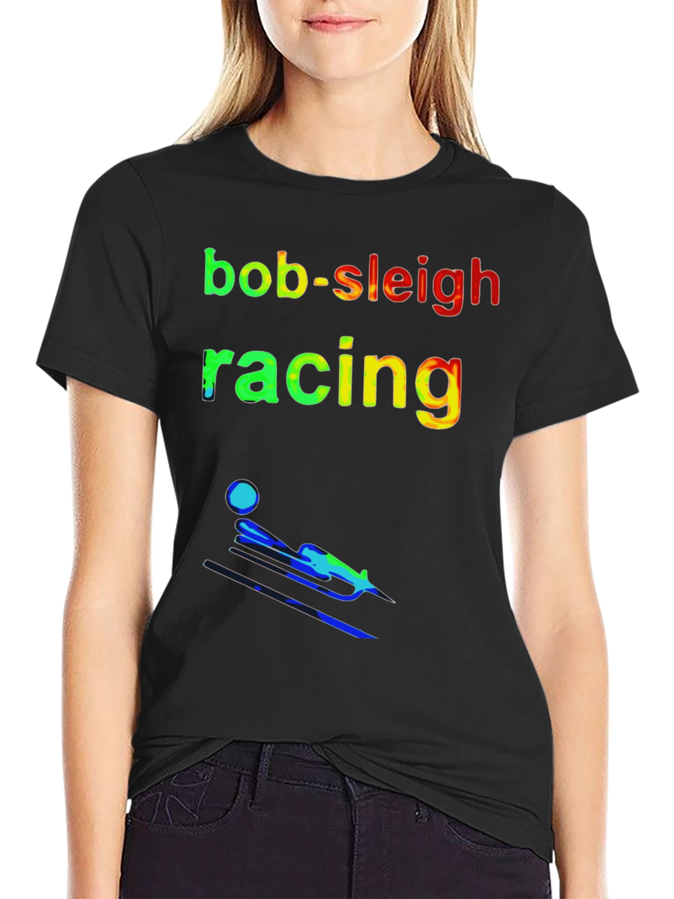 Black Bob-Sleigh Racing T-Shirt - Sporty Design view 2