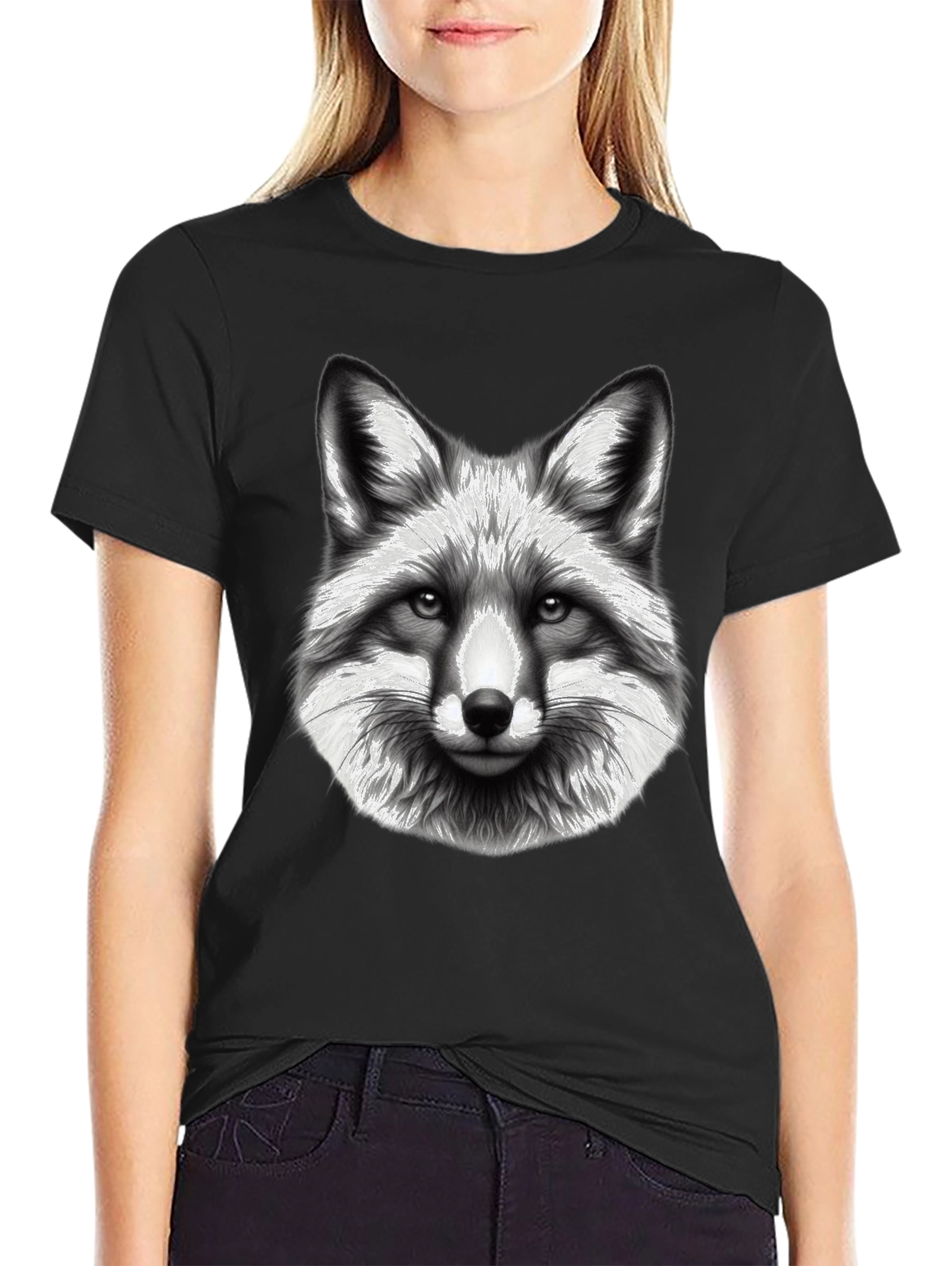 Black Fox Graphic Tee - Black Cotton Blend T-Shirt view 2