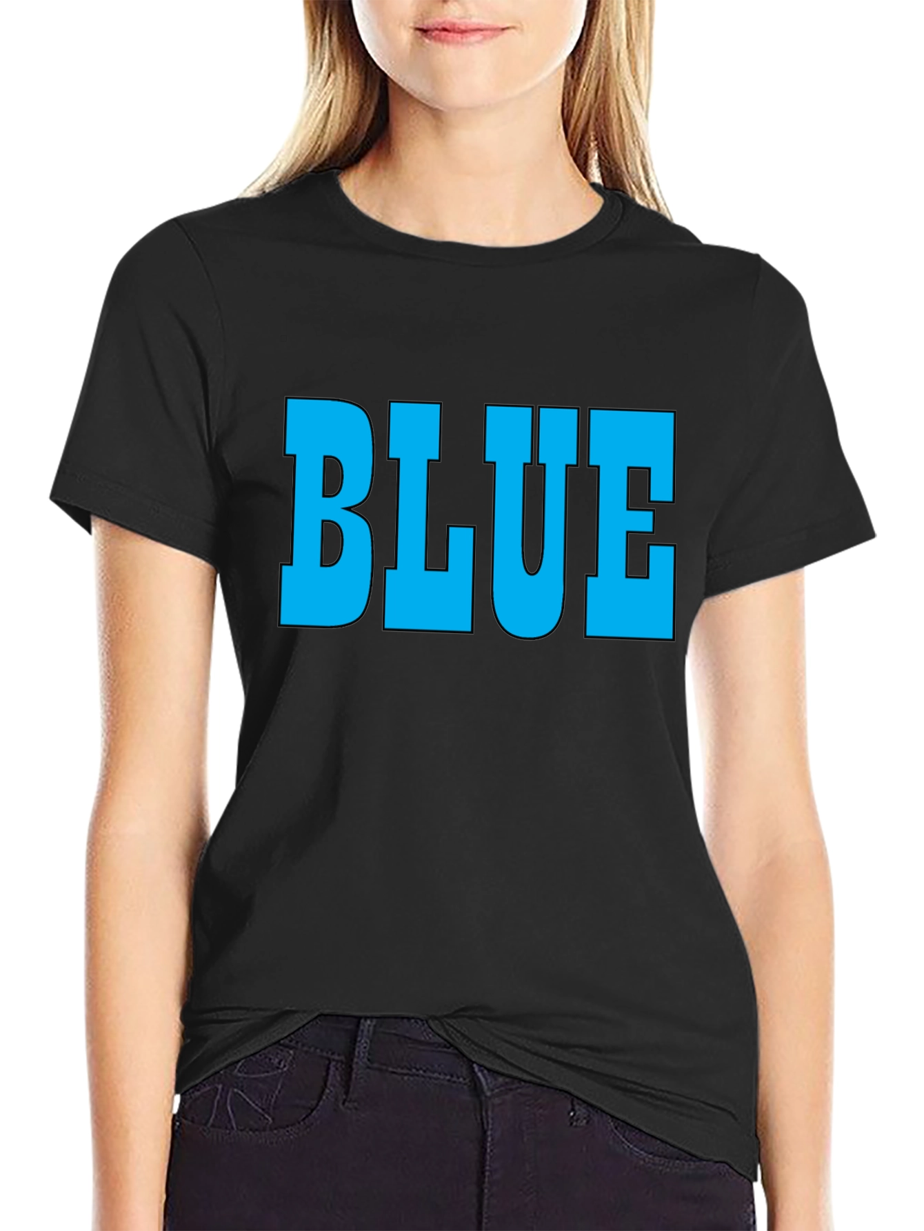 Black Bold "BLUE" Graphic T-Shirt - Classic Crew Neck Tee view 2