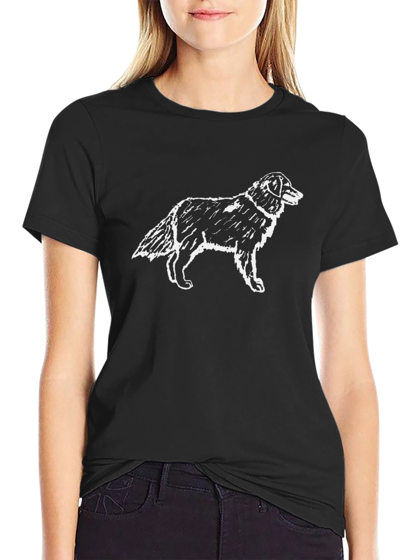 Black Dog Sketch Graphic T-Shirt - Casual Cotton Tee view 2