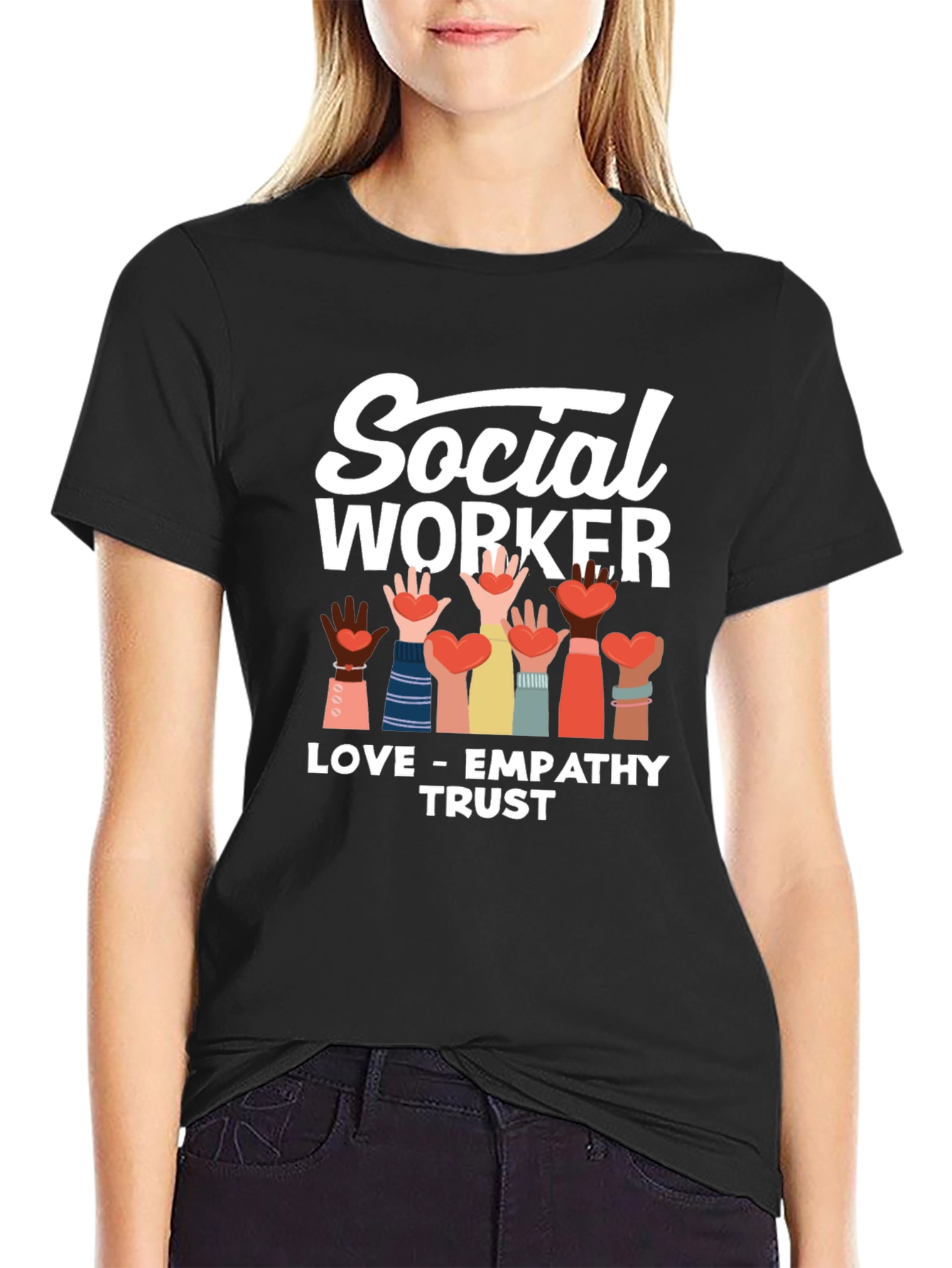 Black Social Worker Love Empathy Trust T-Shirt view 2