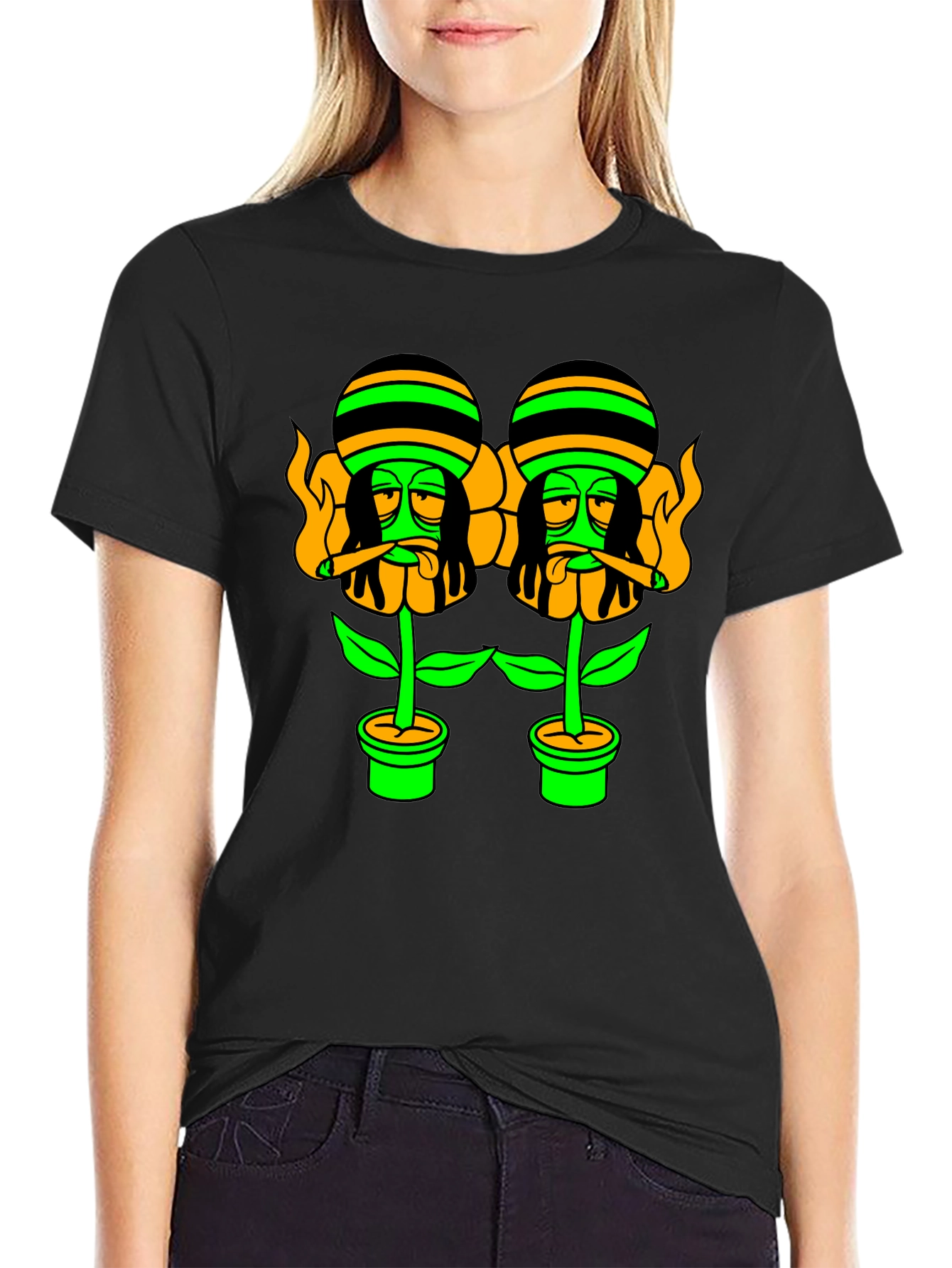 Black Rasta Flower Pot Graphic Tee - Black view 2