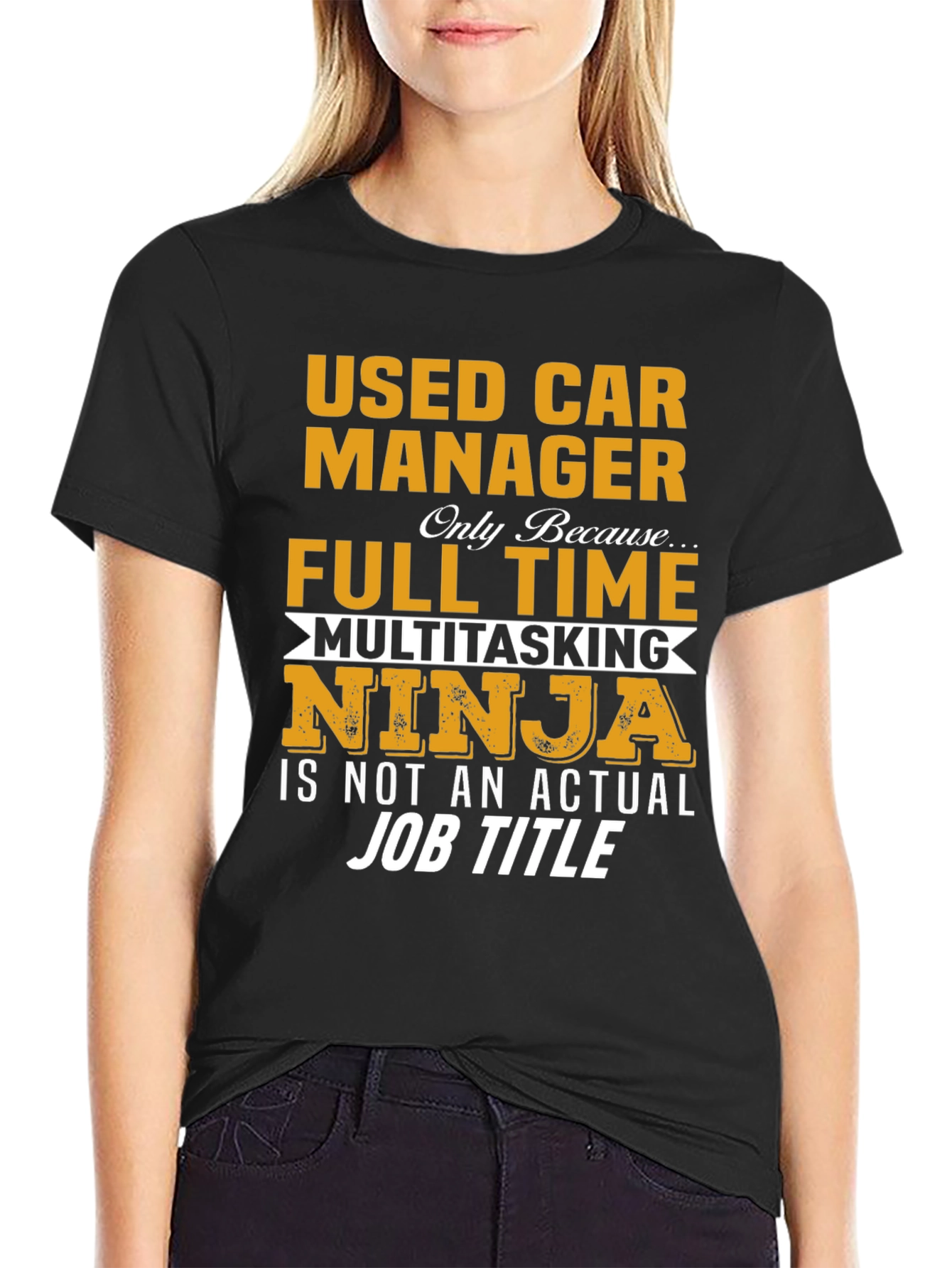 Black Used Car Manager Full Time Ninja T-Shirt view 2