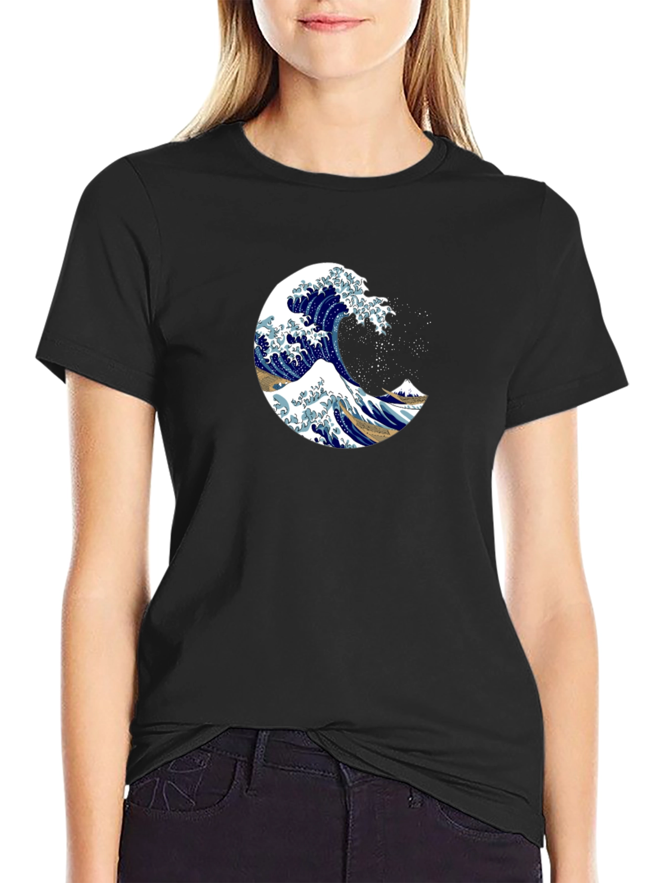 Black Great Wave Tee - Stylish Japanese Art T-Shirt view 2