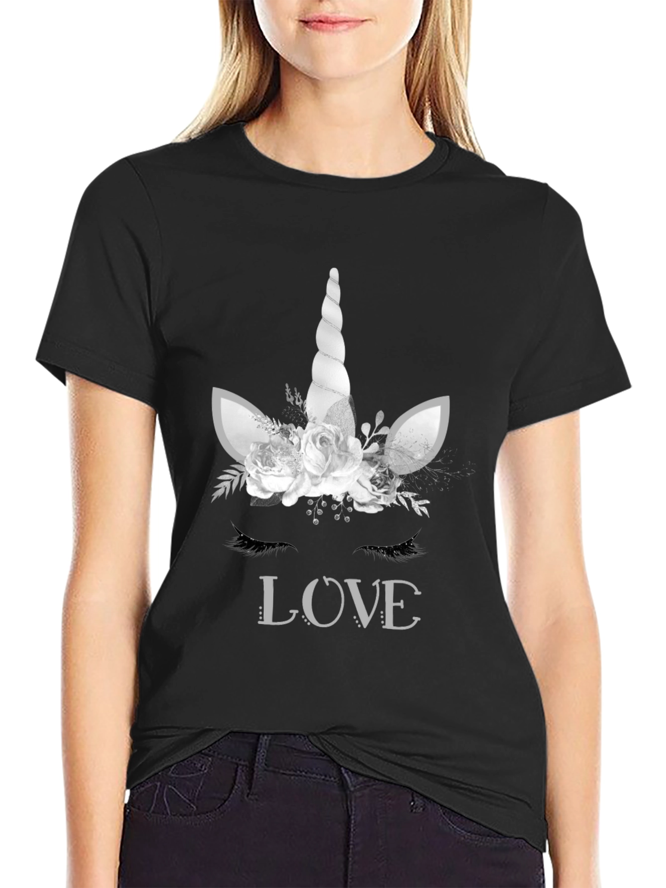 Black Unicorn LOVE Graphic Tee - Black T-Shirt view 2