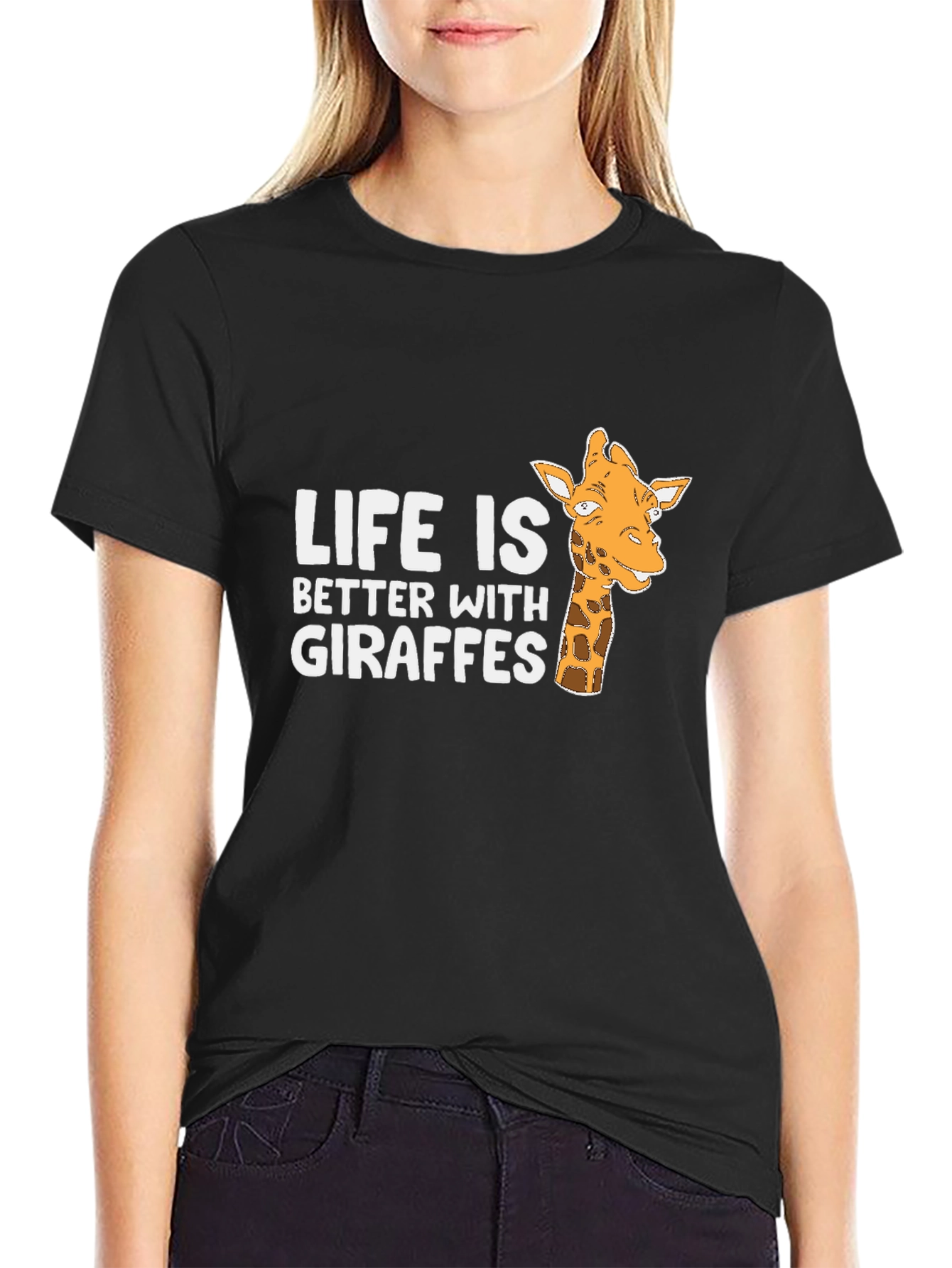 Black Life is Better with Giraffes Black T-Shirt view 2