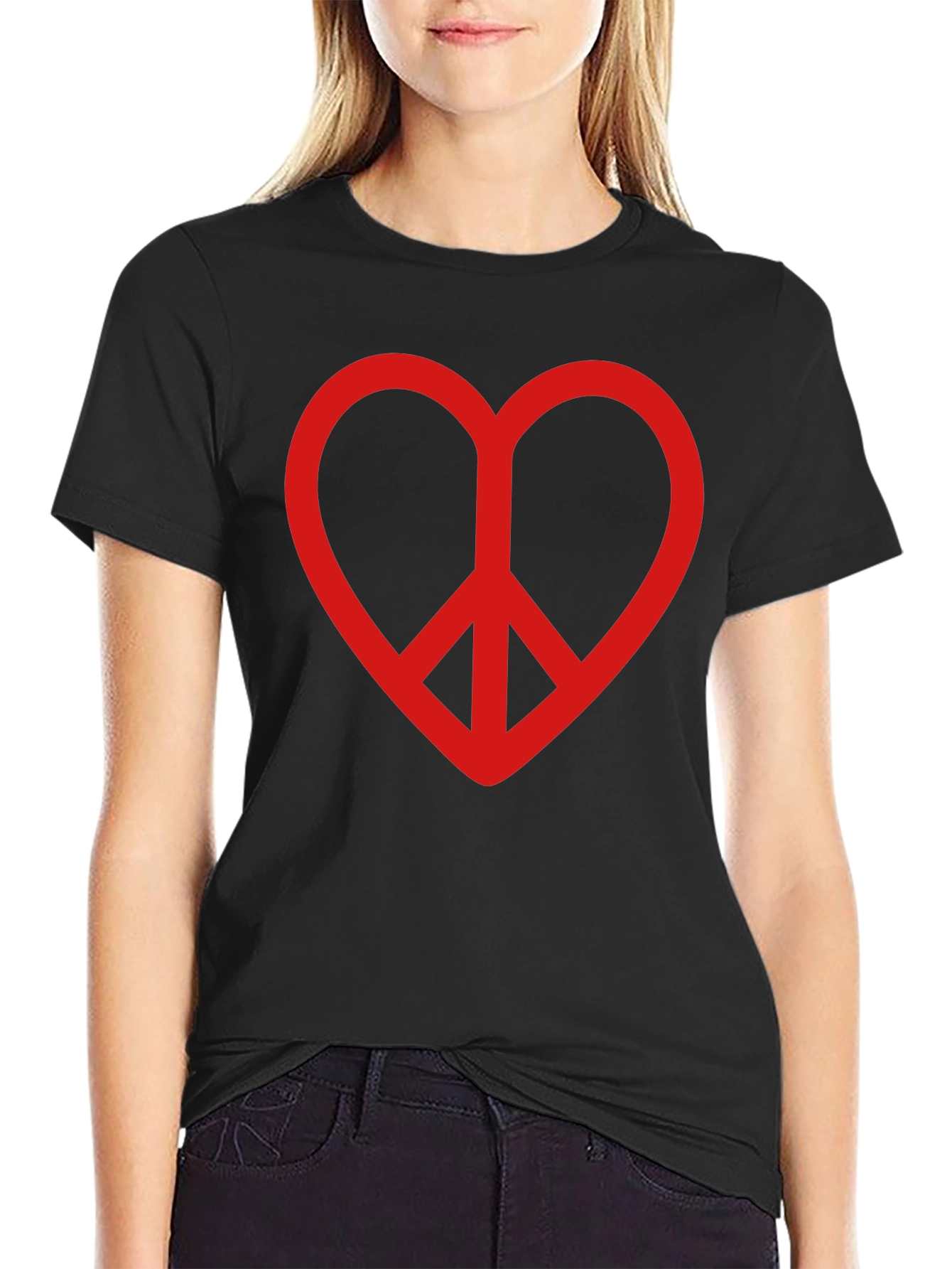 Black Heart Peace Sign Graphic Tee - Black view 2