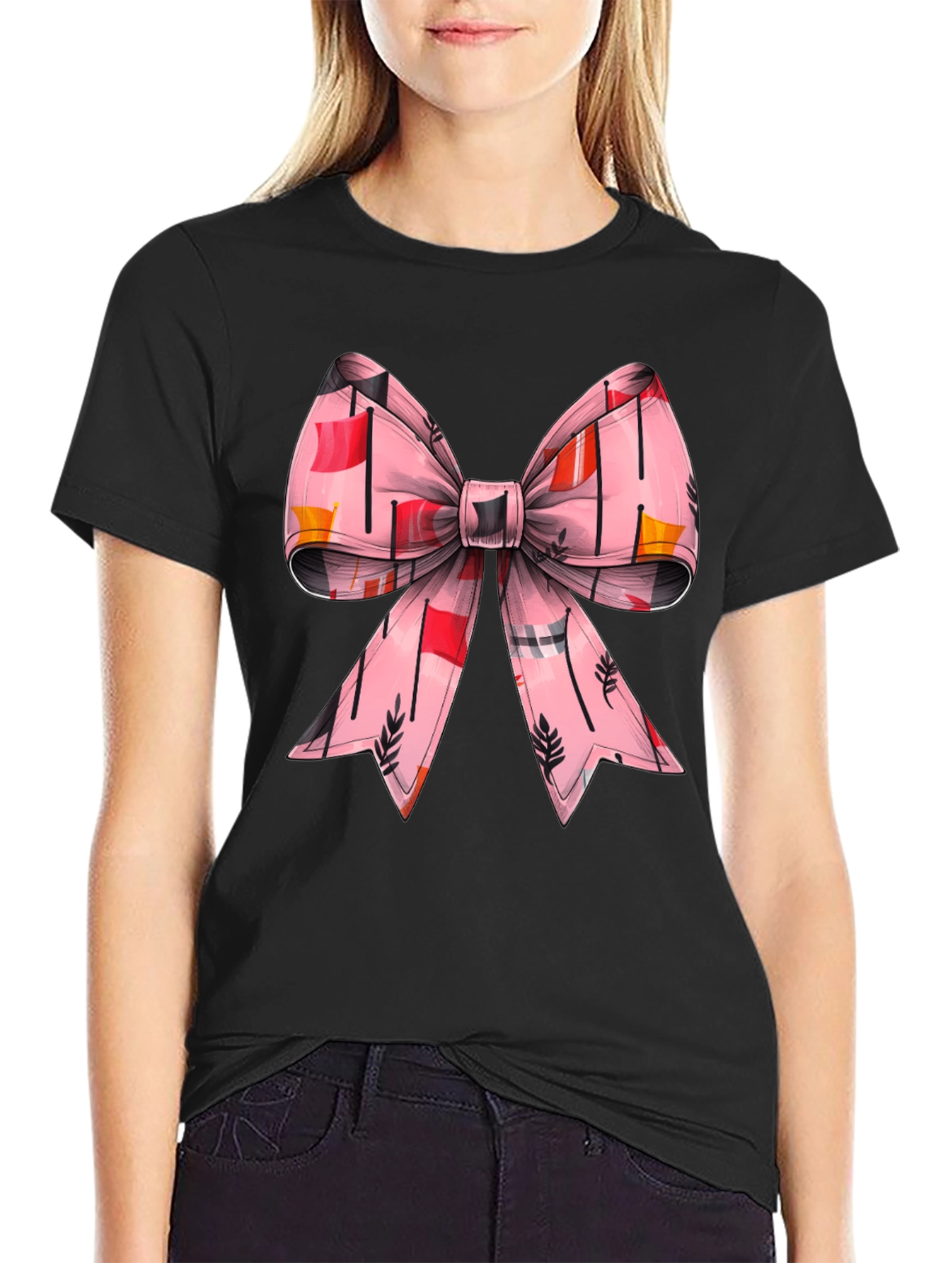 Black Bow Graphic Tee - Black Casual T-Shirt view 2