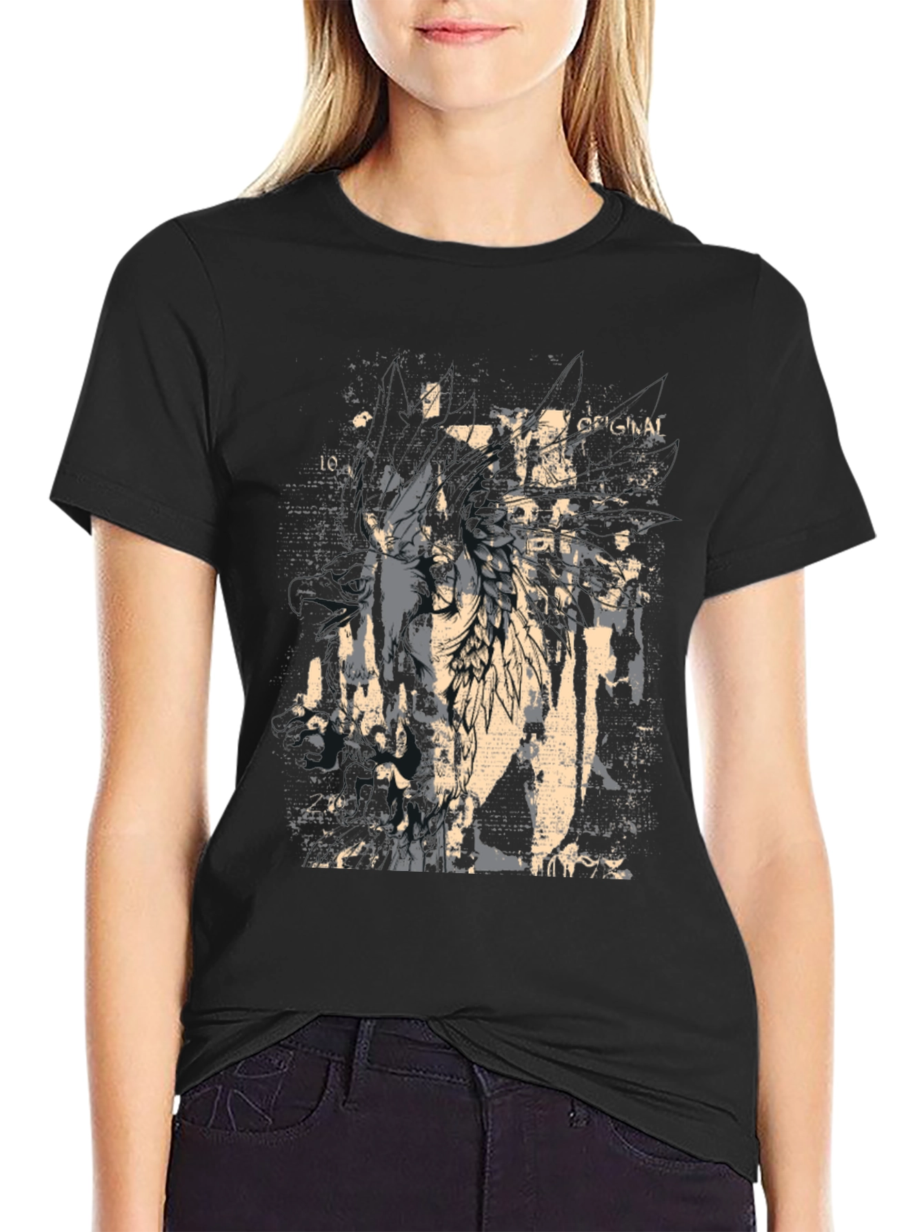 Black Grunge Graphic Print Black T-Shirt view 2