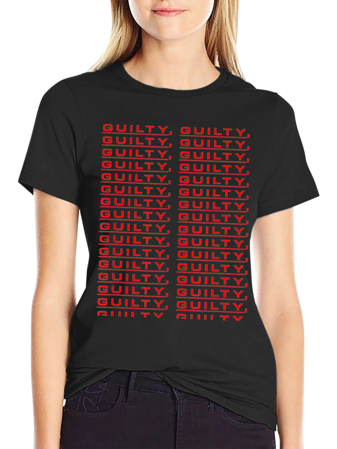 Black Guilty Repeated Graphic T-Shirt view 2