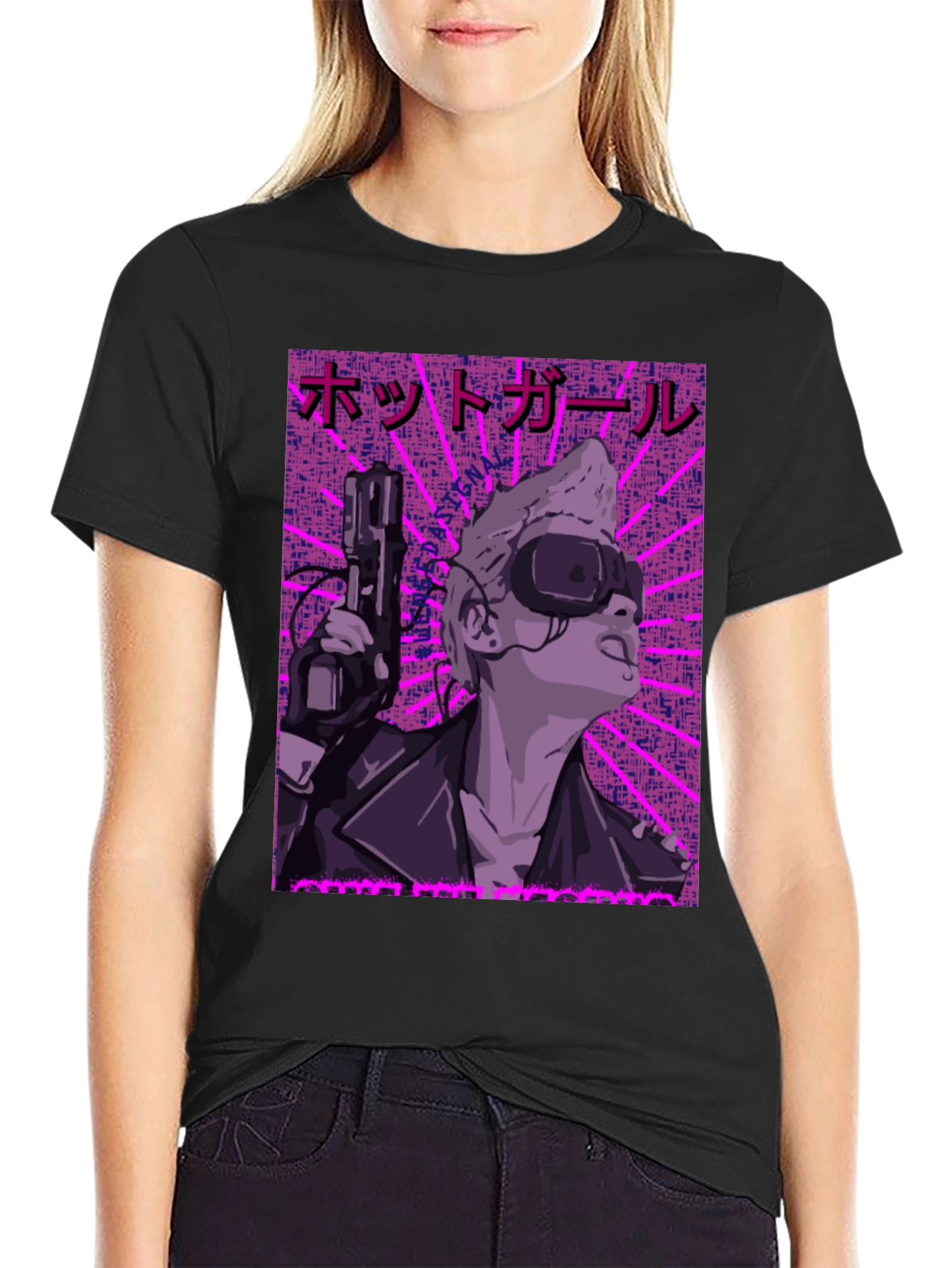 Black Cyberpunk Girl Graphic Print Tee view 2