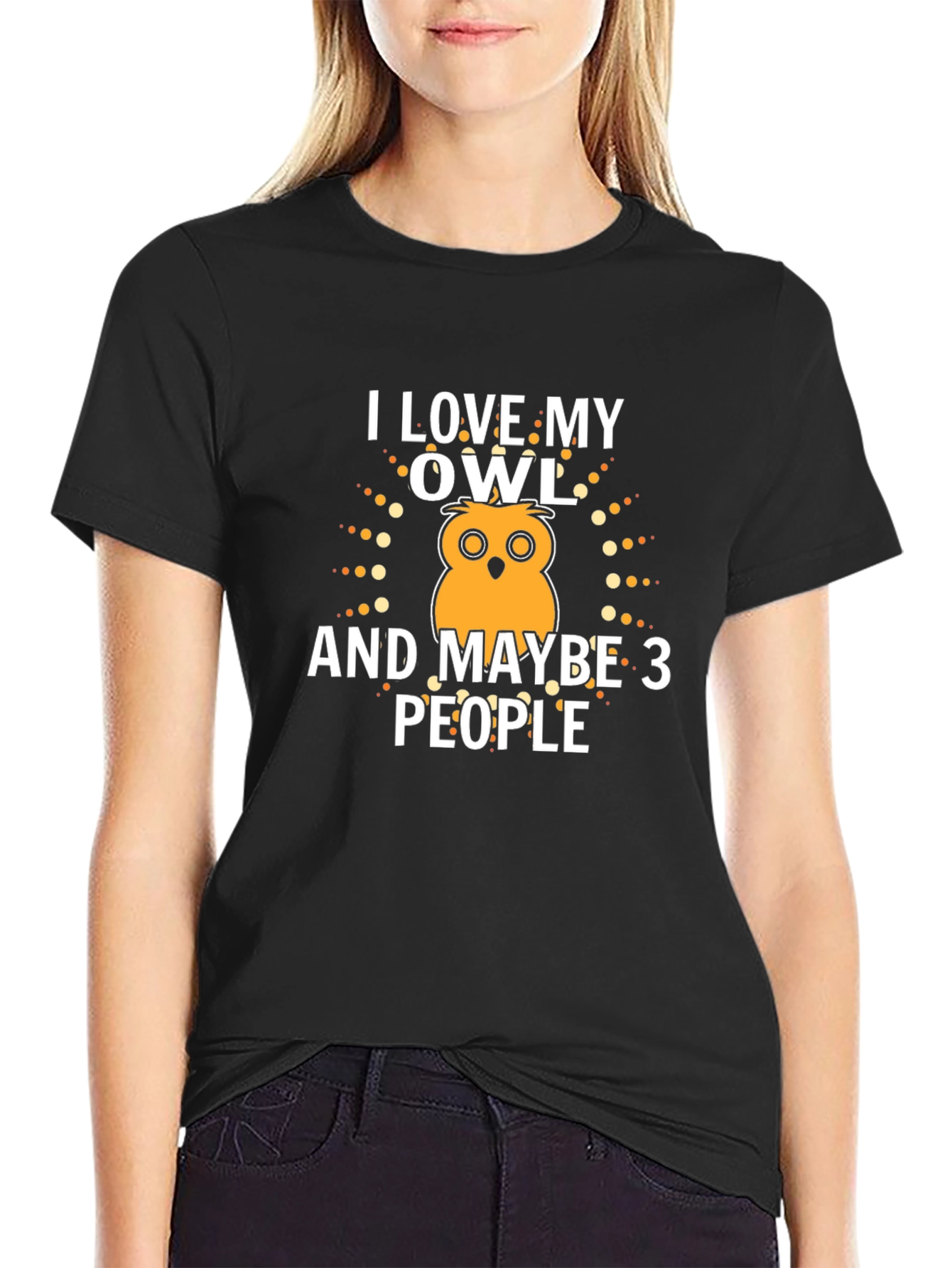 Black I Love My Owl And Maybe 3 People T-Shirt view 2