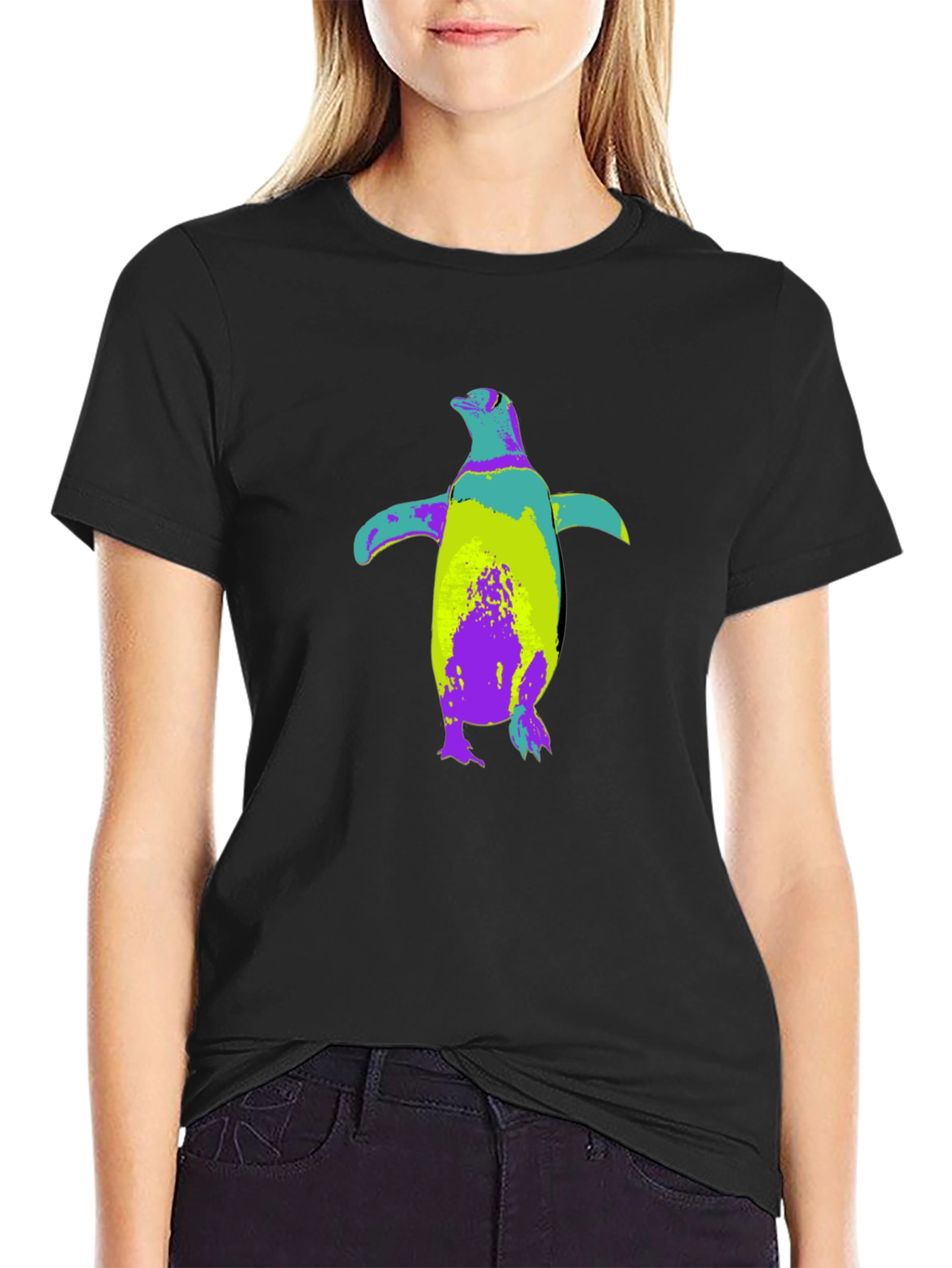 Black Colorful Penguin Graphic T-Shirt - Soft Cotton Blend view 2