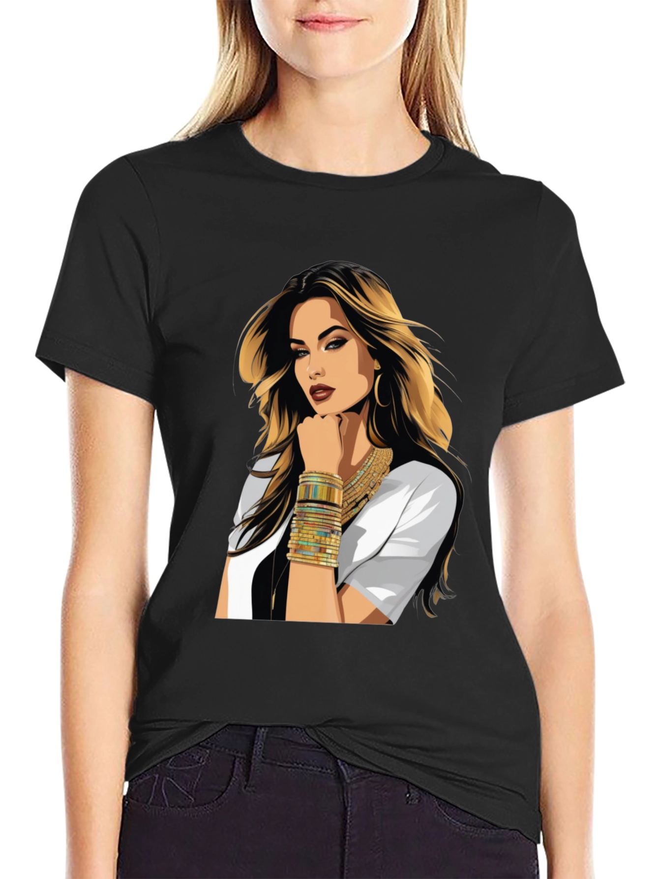 Black Black Graphic Tee - Glam Woman Print view 2