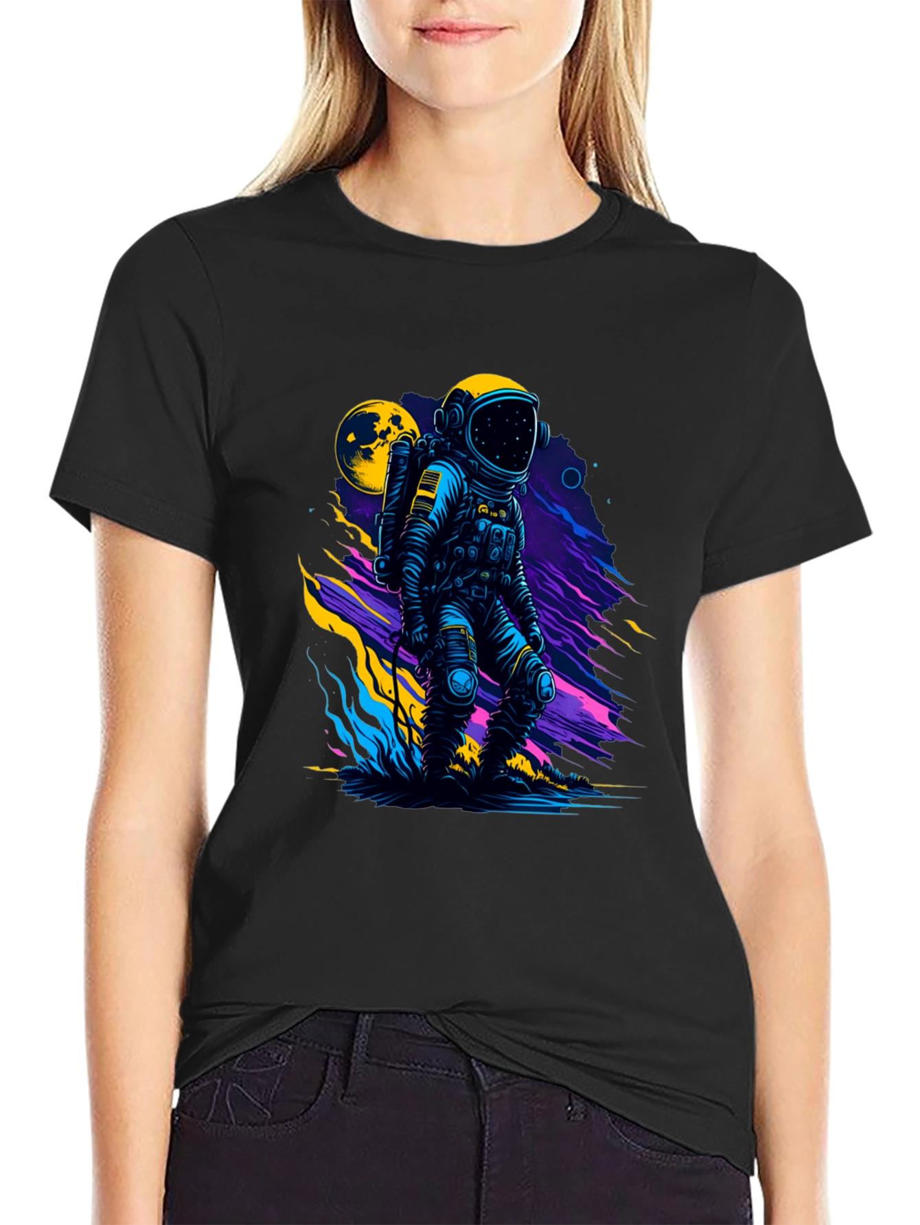 Black Astronaut Graphic Print Black T-Shirt view 2