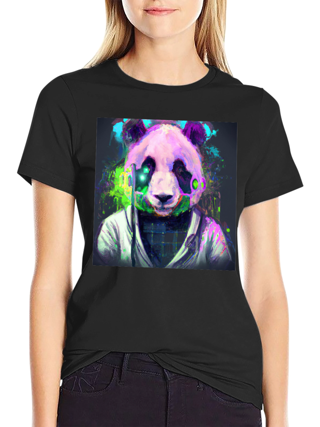 Black Cyber Panda Graphic Tee - Modern Style view 2