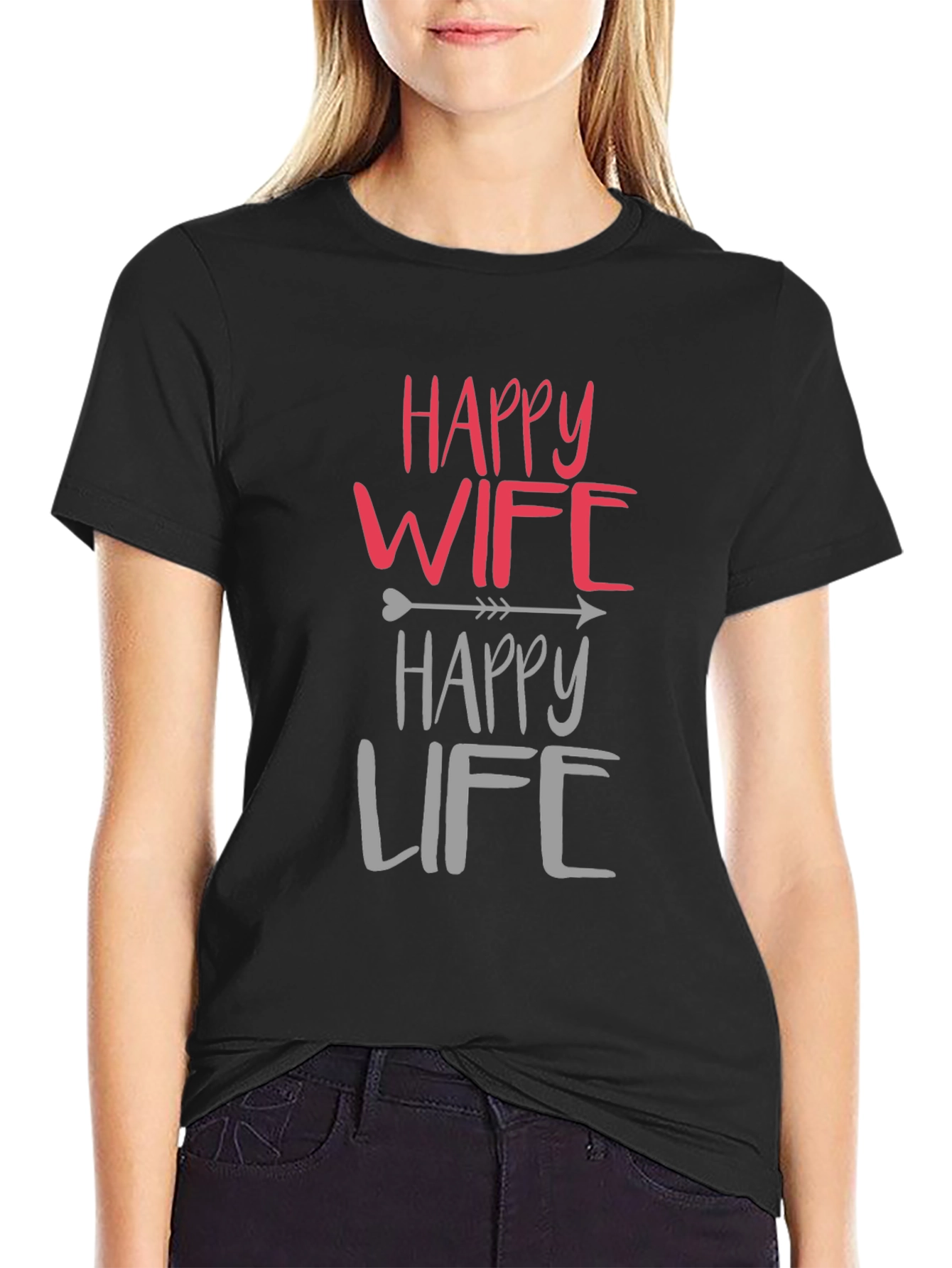 Black Happy Wife Happy Life Black Graphic T-Shirt view 2