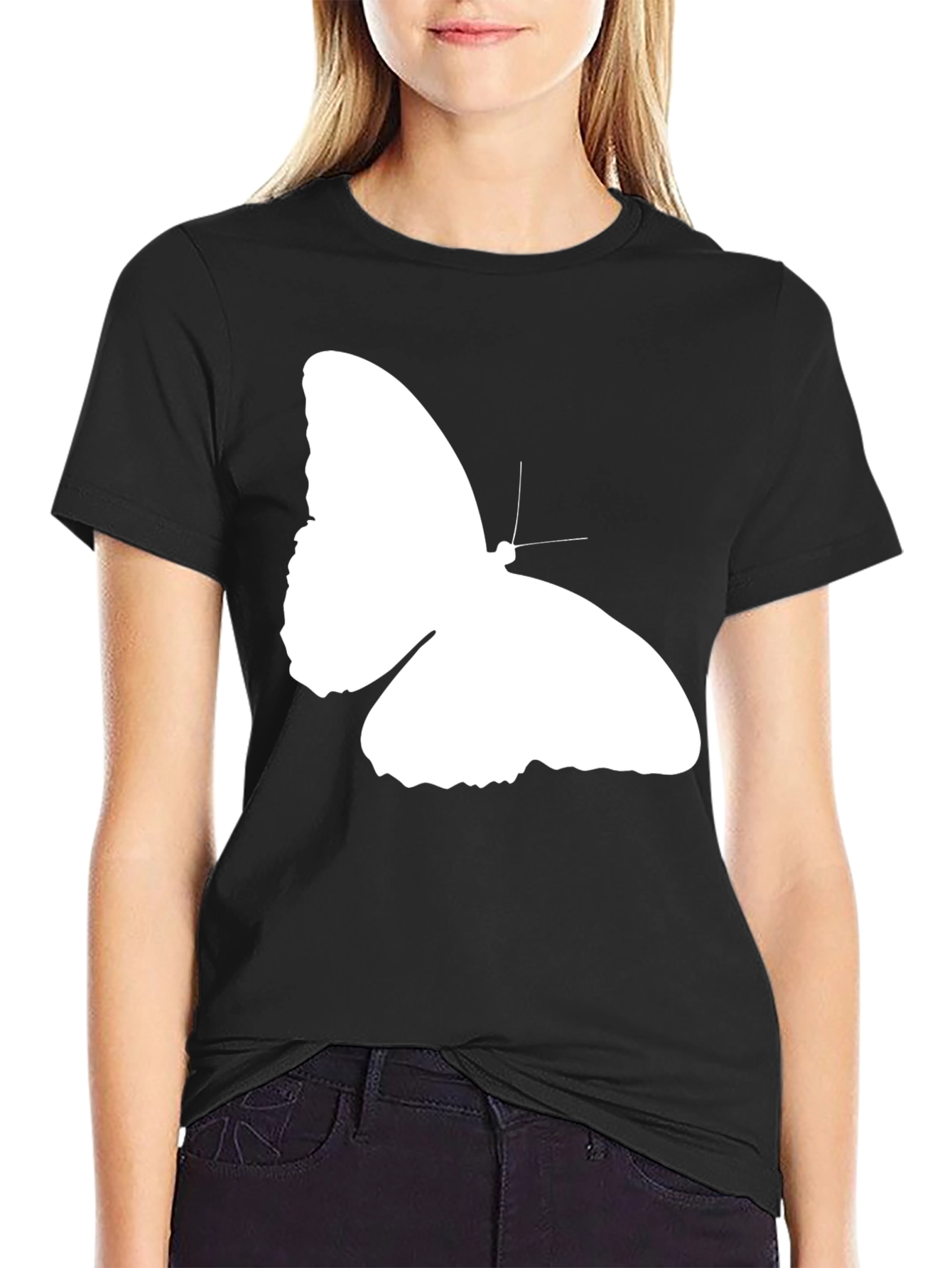 Black Butterfly Graphic Print Black T-Shirt view 2