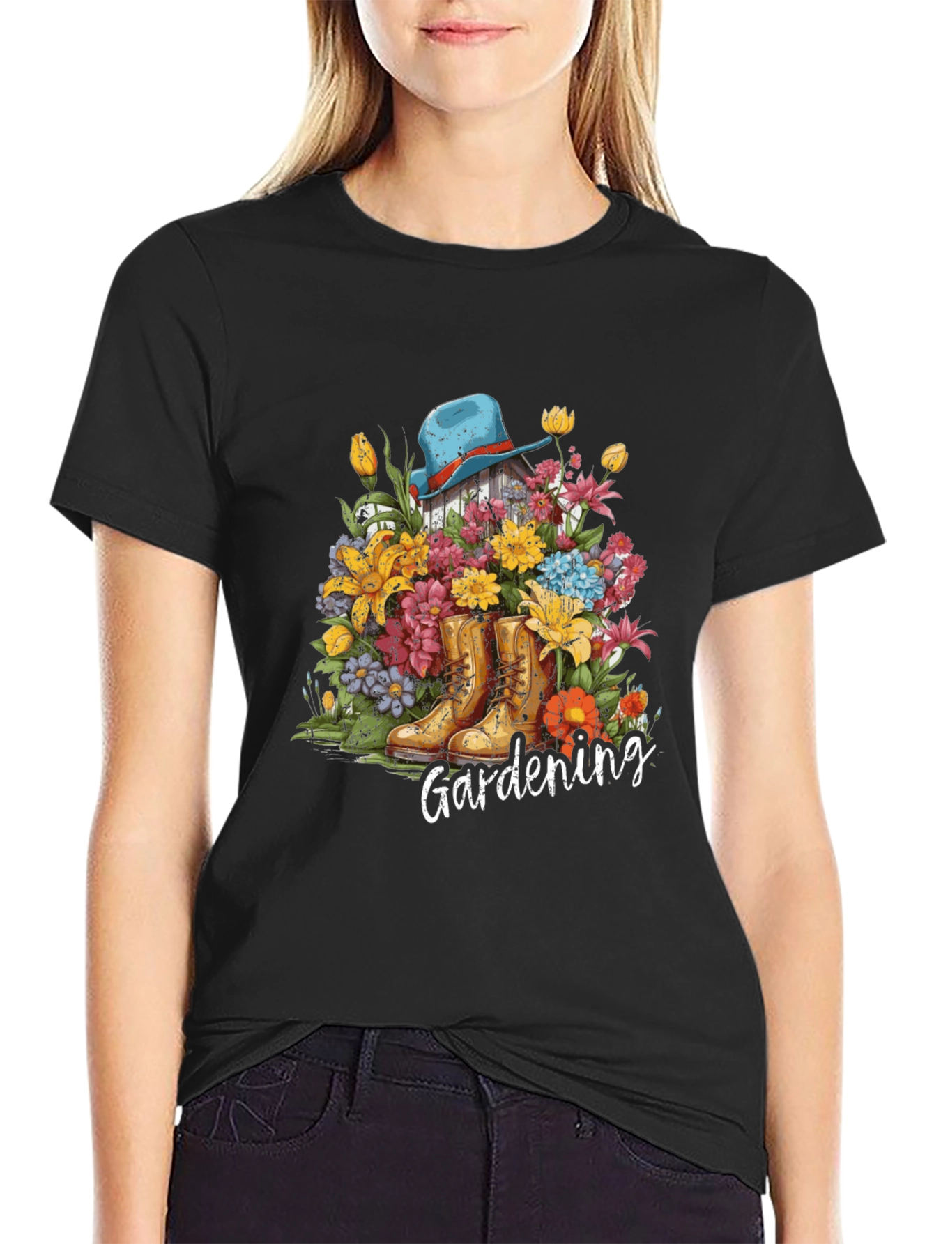Black Gardening Flower T-Shirt view 2