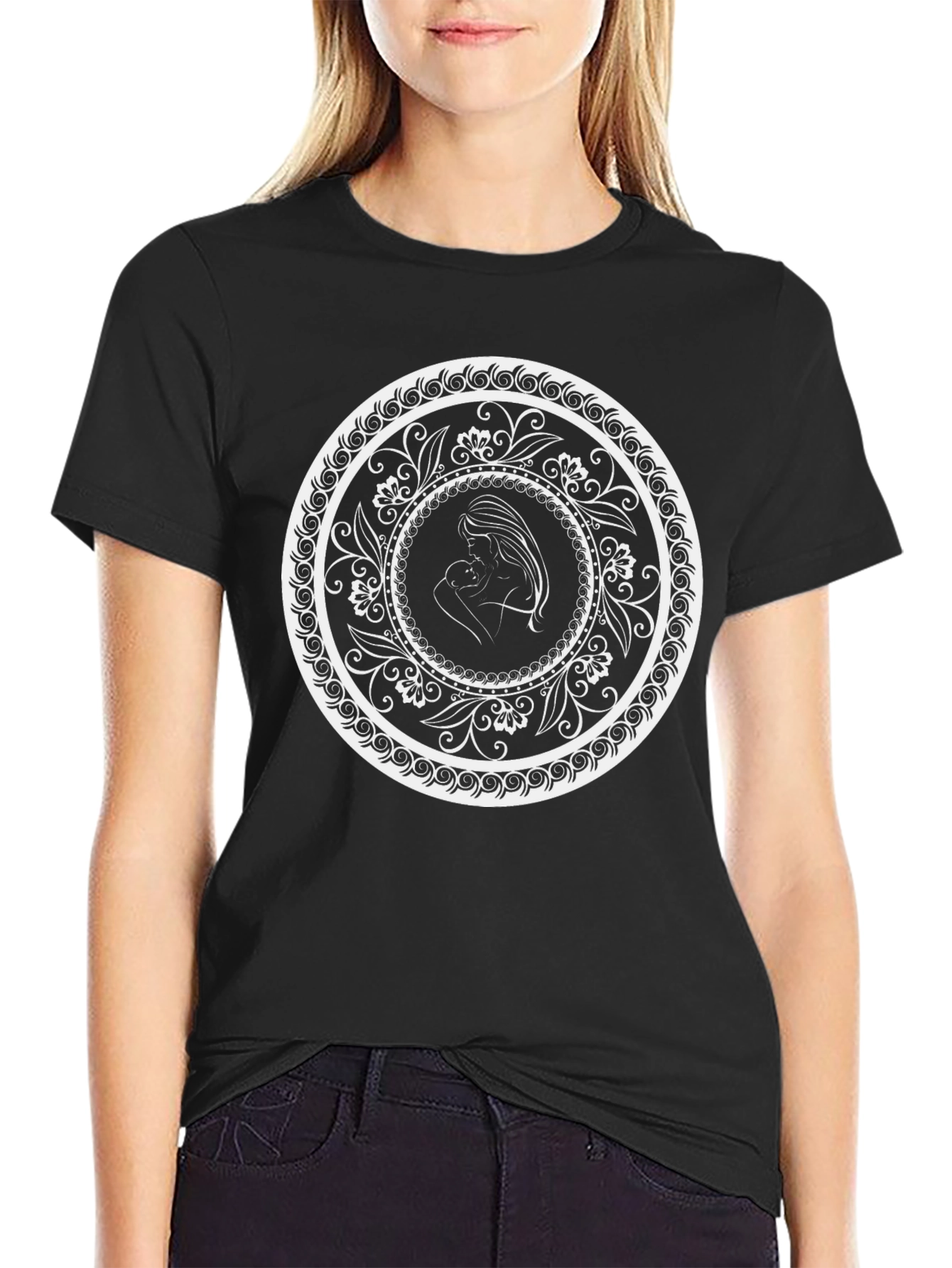 Black Elegant Mother & Child Graphic Tee - Black view 2