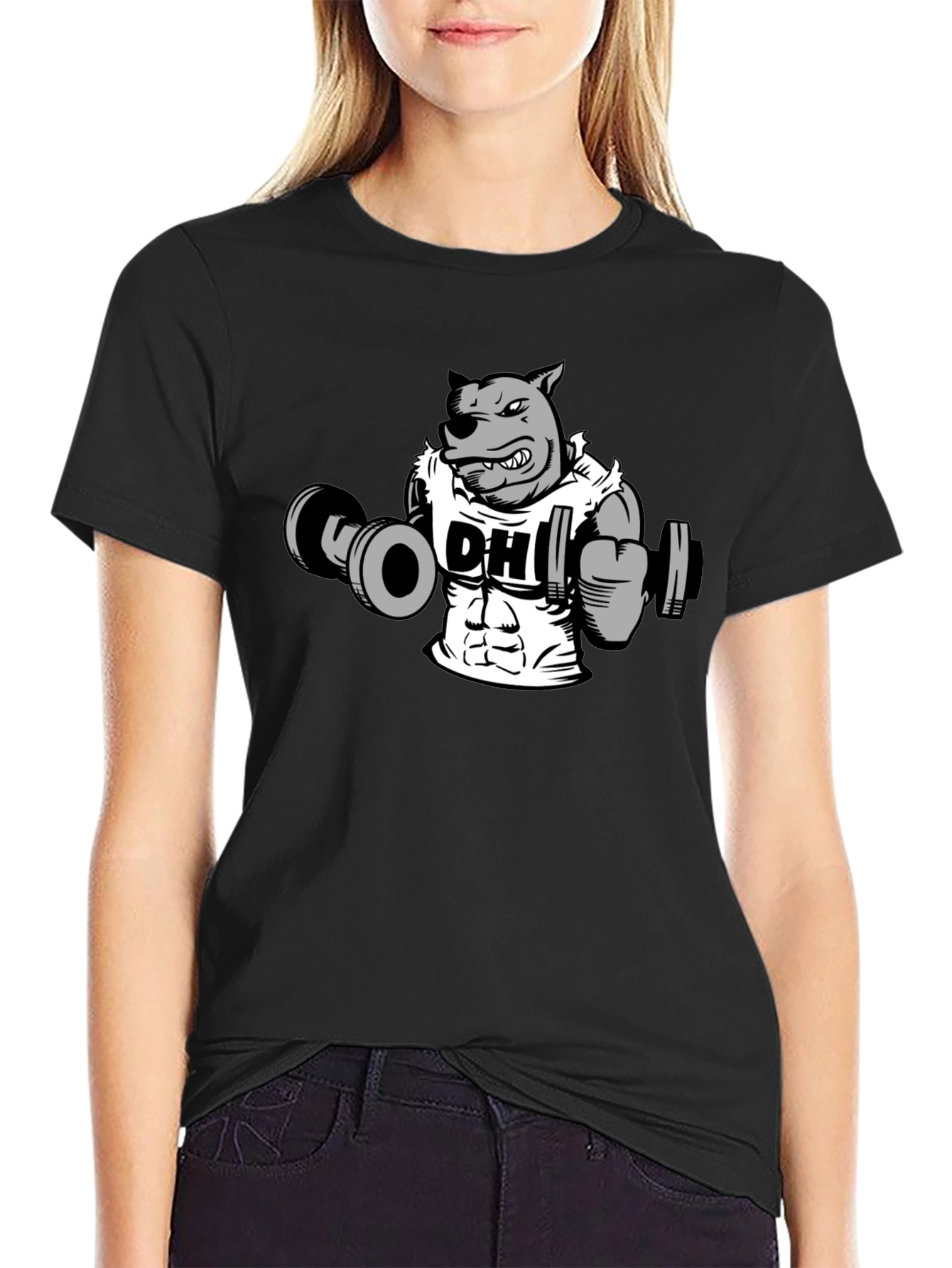 Black Dog Lifting Weights Graphic T-Shirt view 2