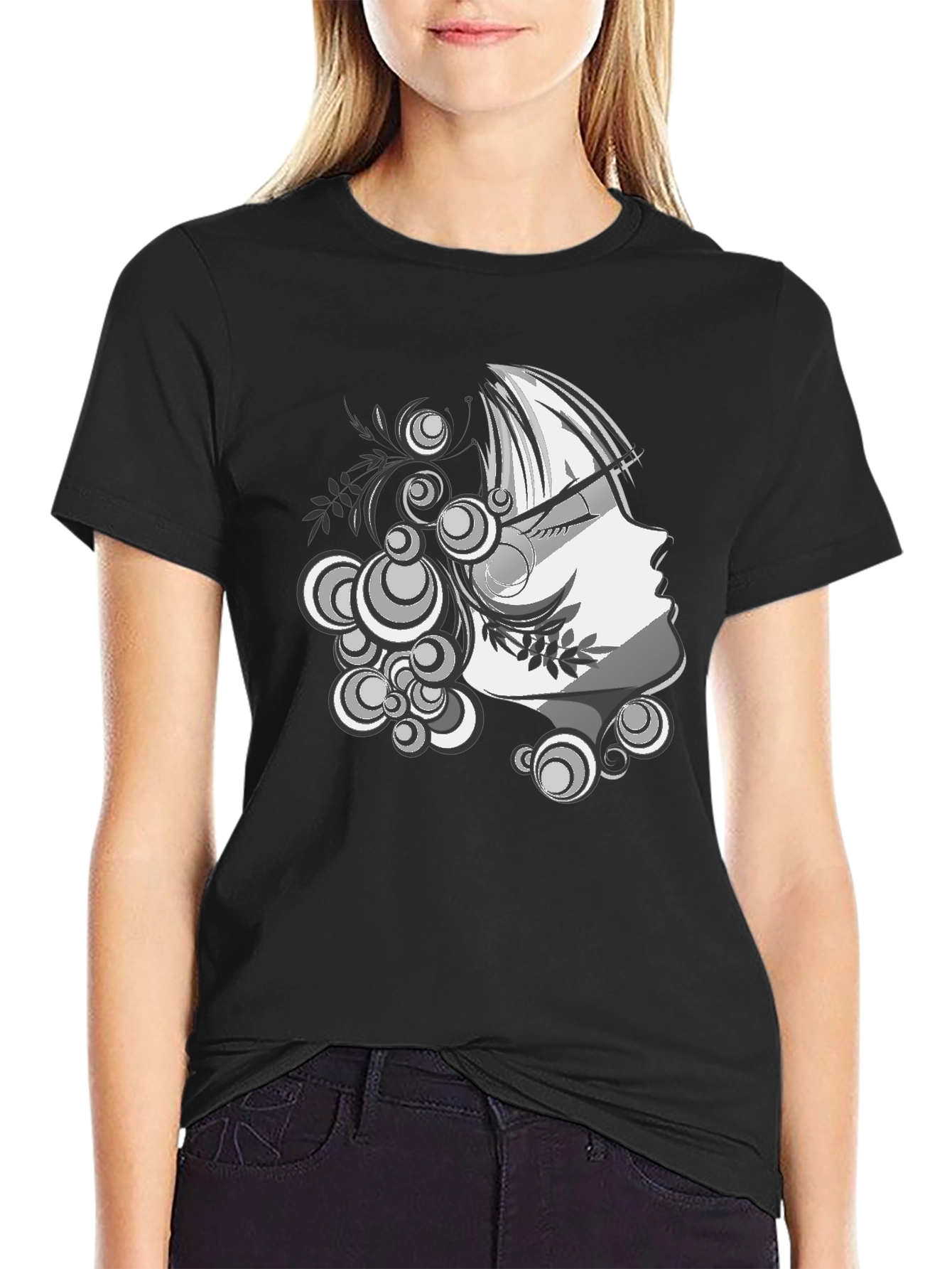 Black Modern Art Graphic Tee - Stylish Black T-Shirt view 2