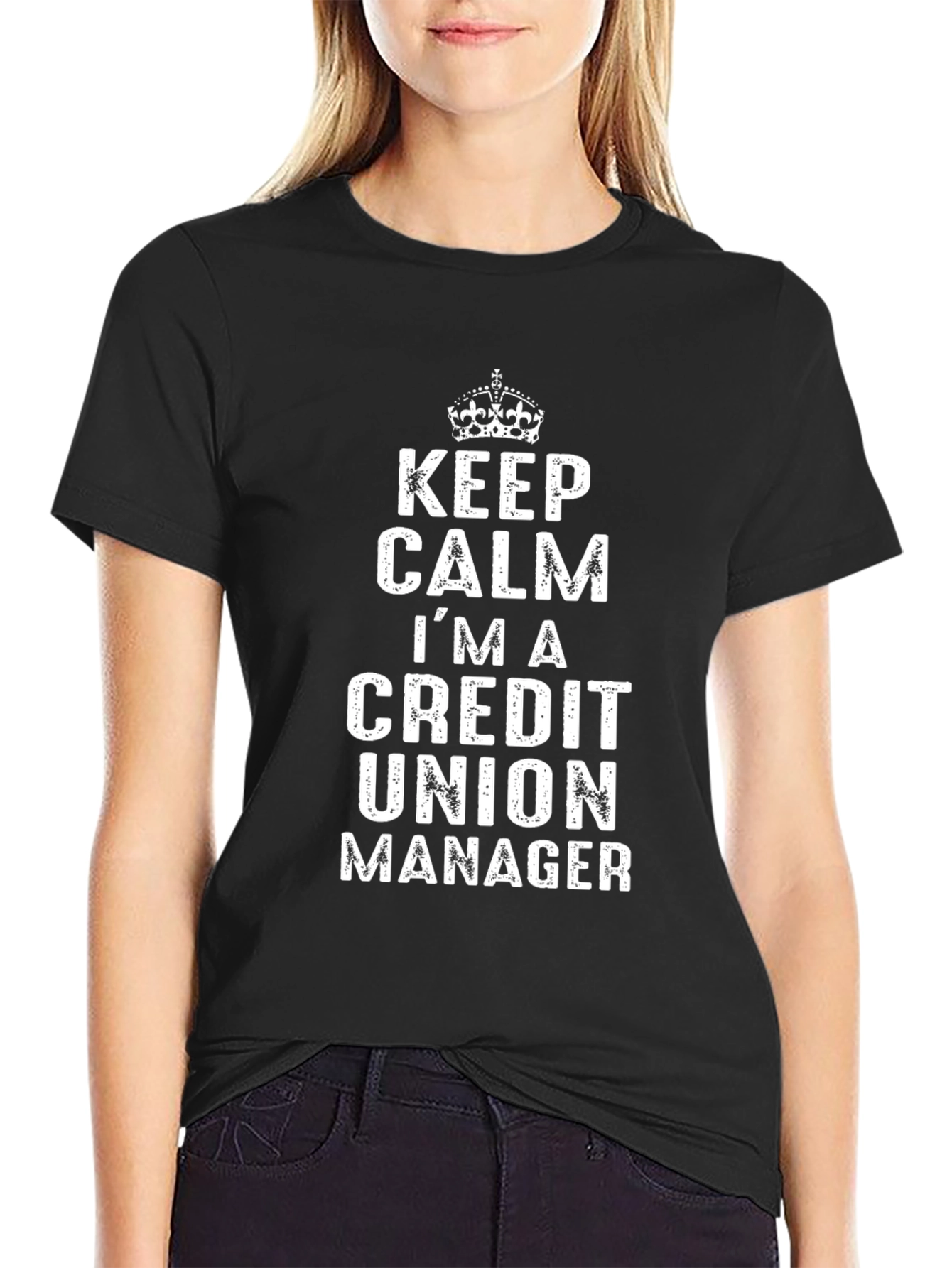 Black Keep Calm Credit Union Manager T-Shirt - Black view 2
