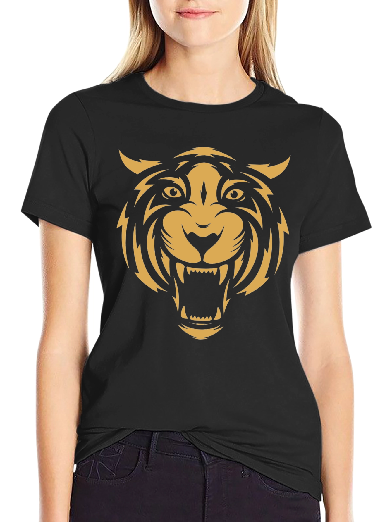 Black Men's Black T-Shirt with Bold Tiger Graphic view 2