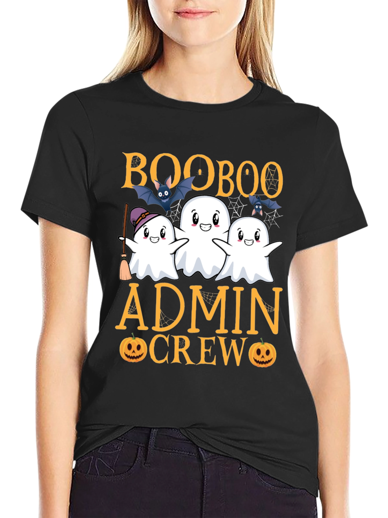 Black Boo Boo Admin Crew Halloween T-Shirt view 2