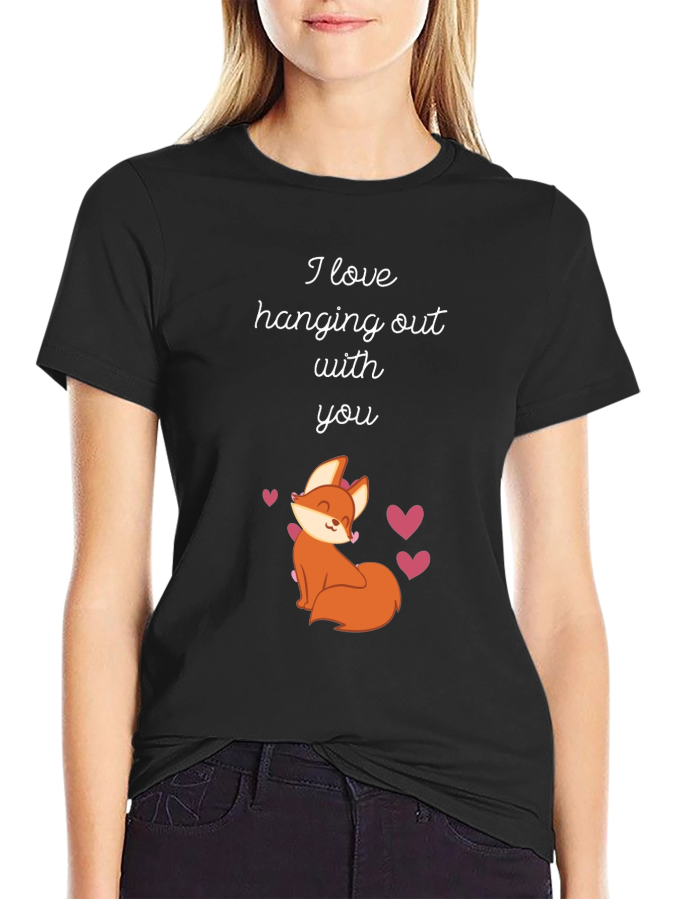 Black Cute Fox T-Shirt - I Love Hanging Out With You! view 2