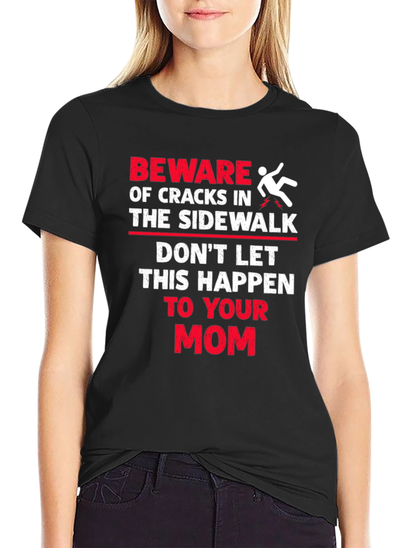 Black Beware Cracks Sidewalk Funny Mom Graphic Tee view 2
