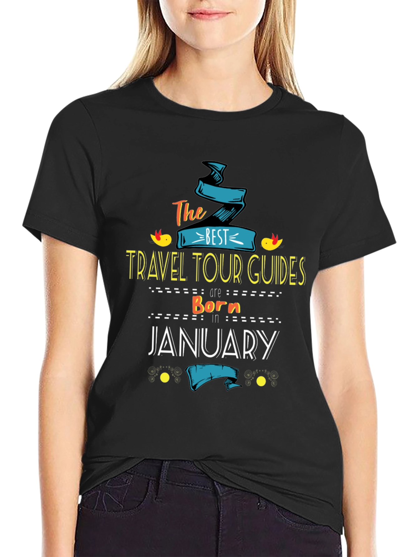 Black Best Travel Tour Guides Born in January T-Shirt view 2