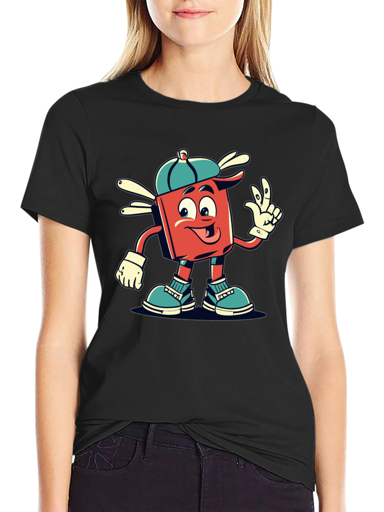 Black Retro Cartoon Graphic Tee - Cool Character Design view 2