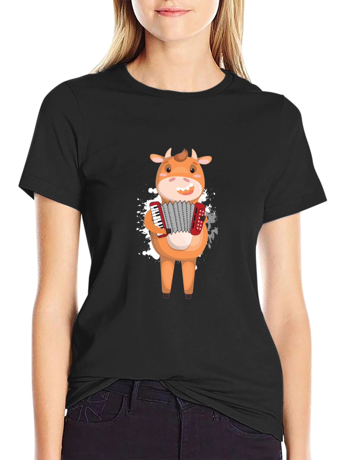 Black Cow Accordion T-Shirt - Musical Animal Tee view 2