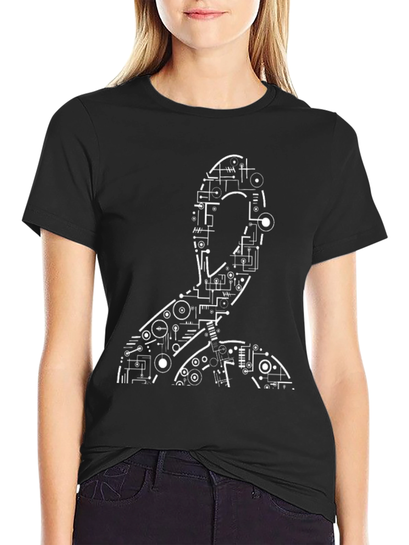 Black Abstract Circuit Man Graphic Tee - Black view 2