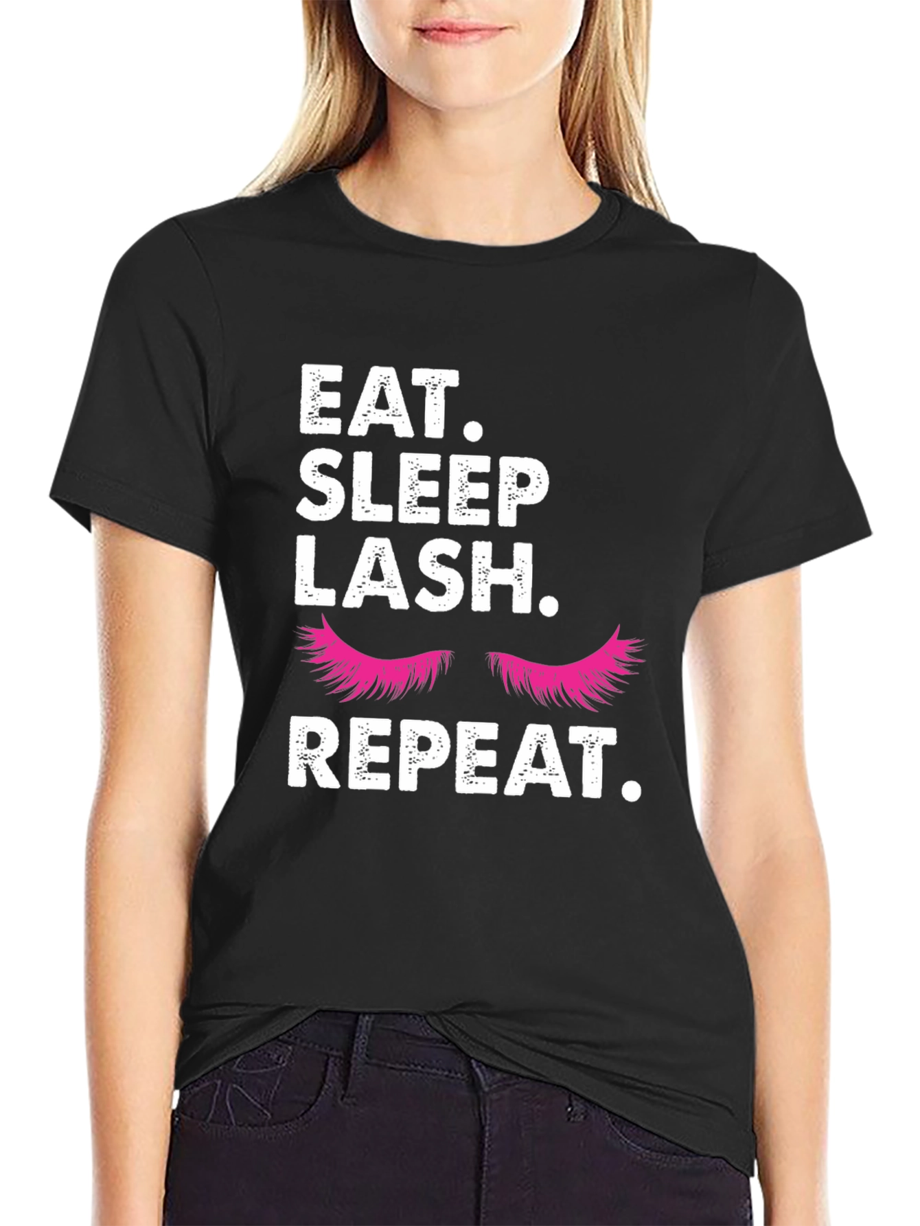 Black Eat, Sleep, Lash, Repeat T-Shirt view 2