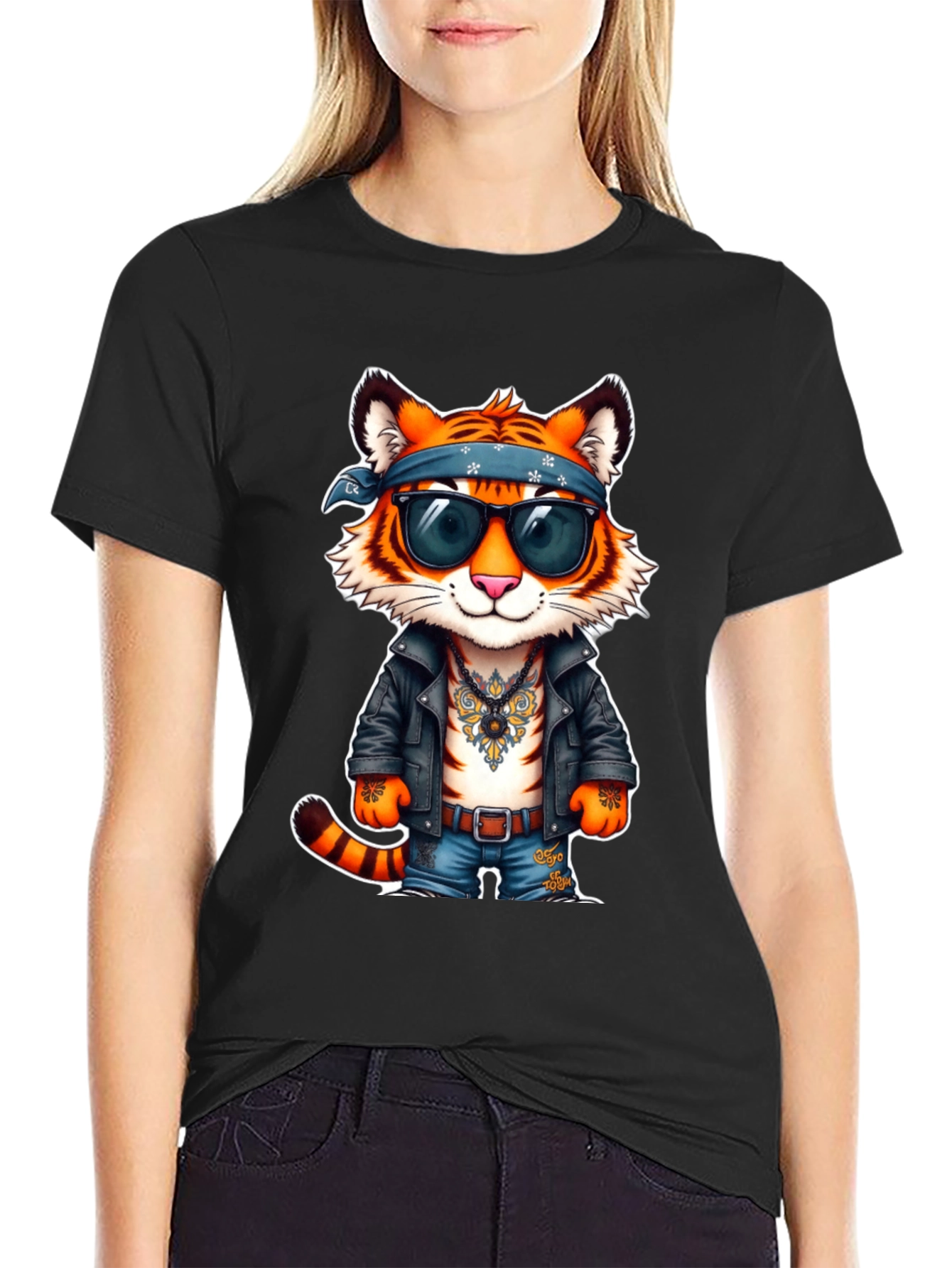 Black Cool Tiger Graphic Tee - Rocker Style view 2