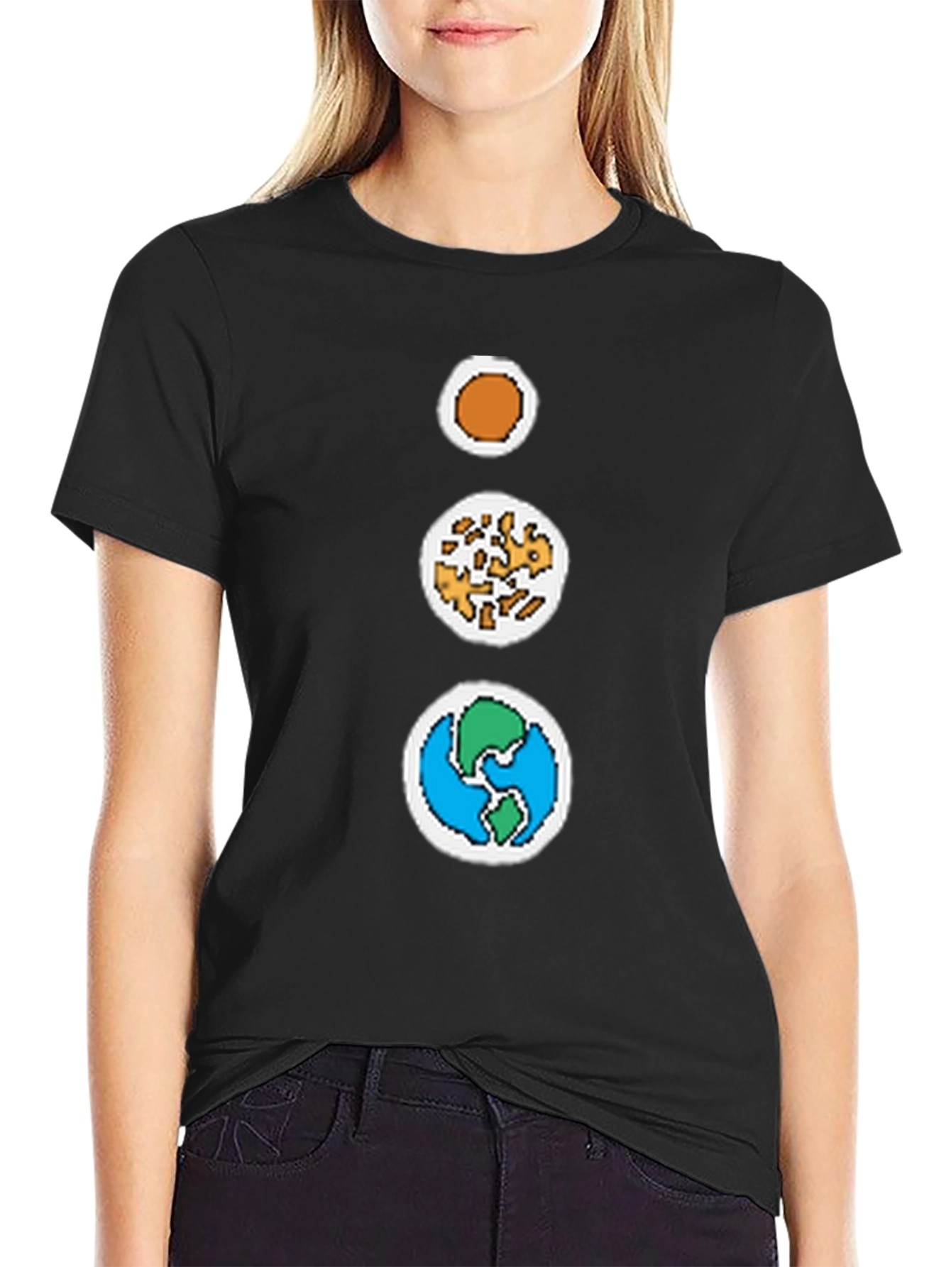 Black Pixel Solar System Graphic Tee - Retro Style view 2