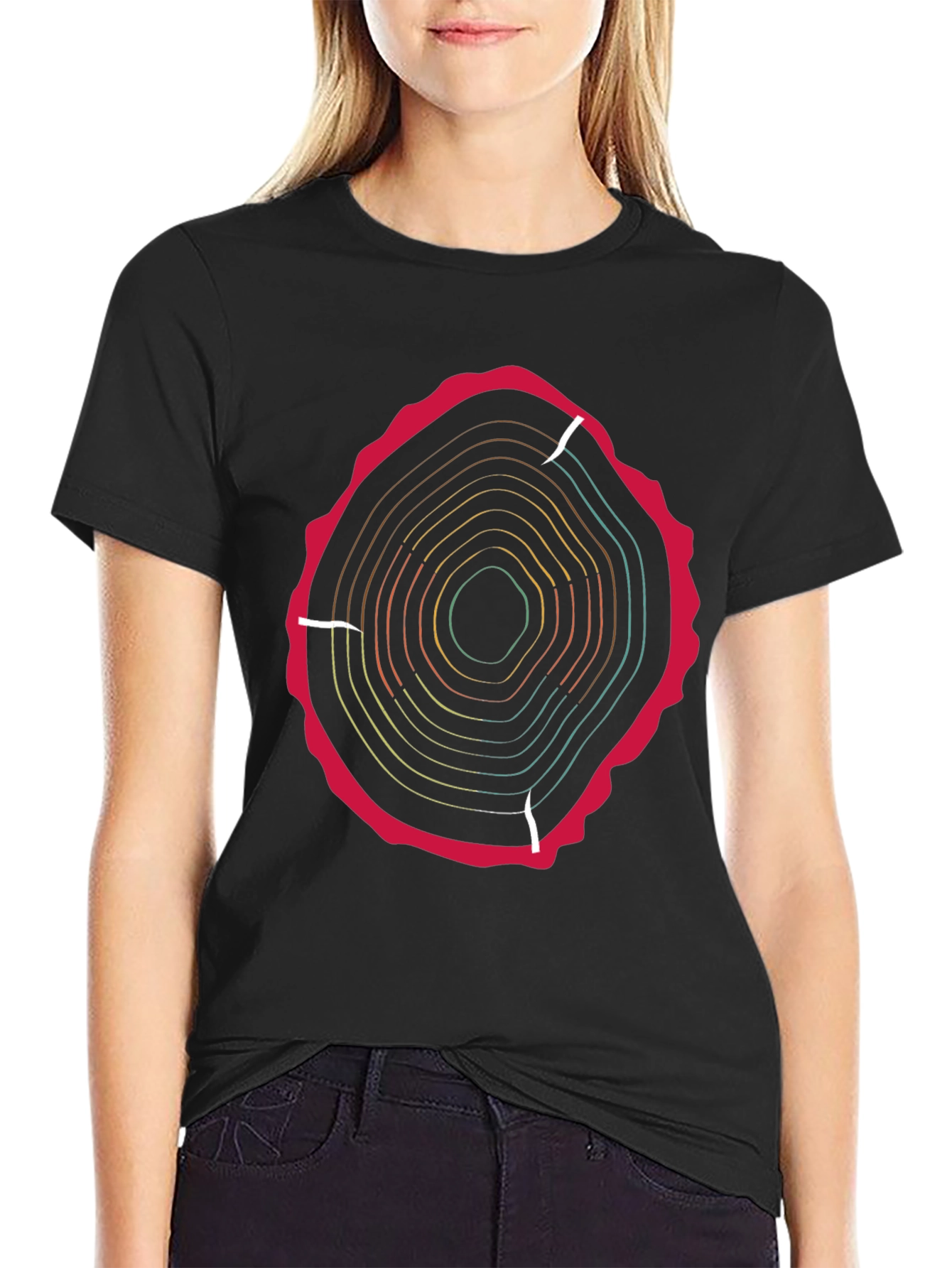 Black Tree Ring Graphic Tee - Earthy Style view 2
