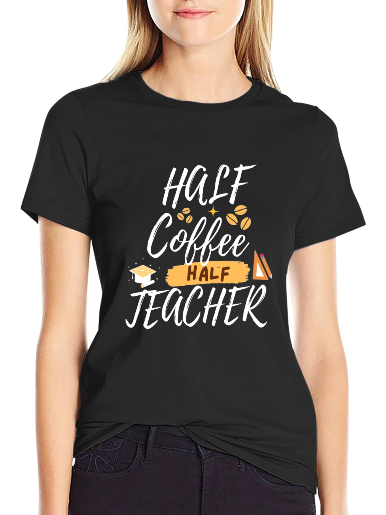 Black Half Coffee Half Teacher Graphic T-Shirt view 2