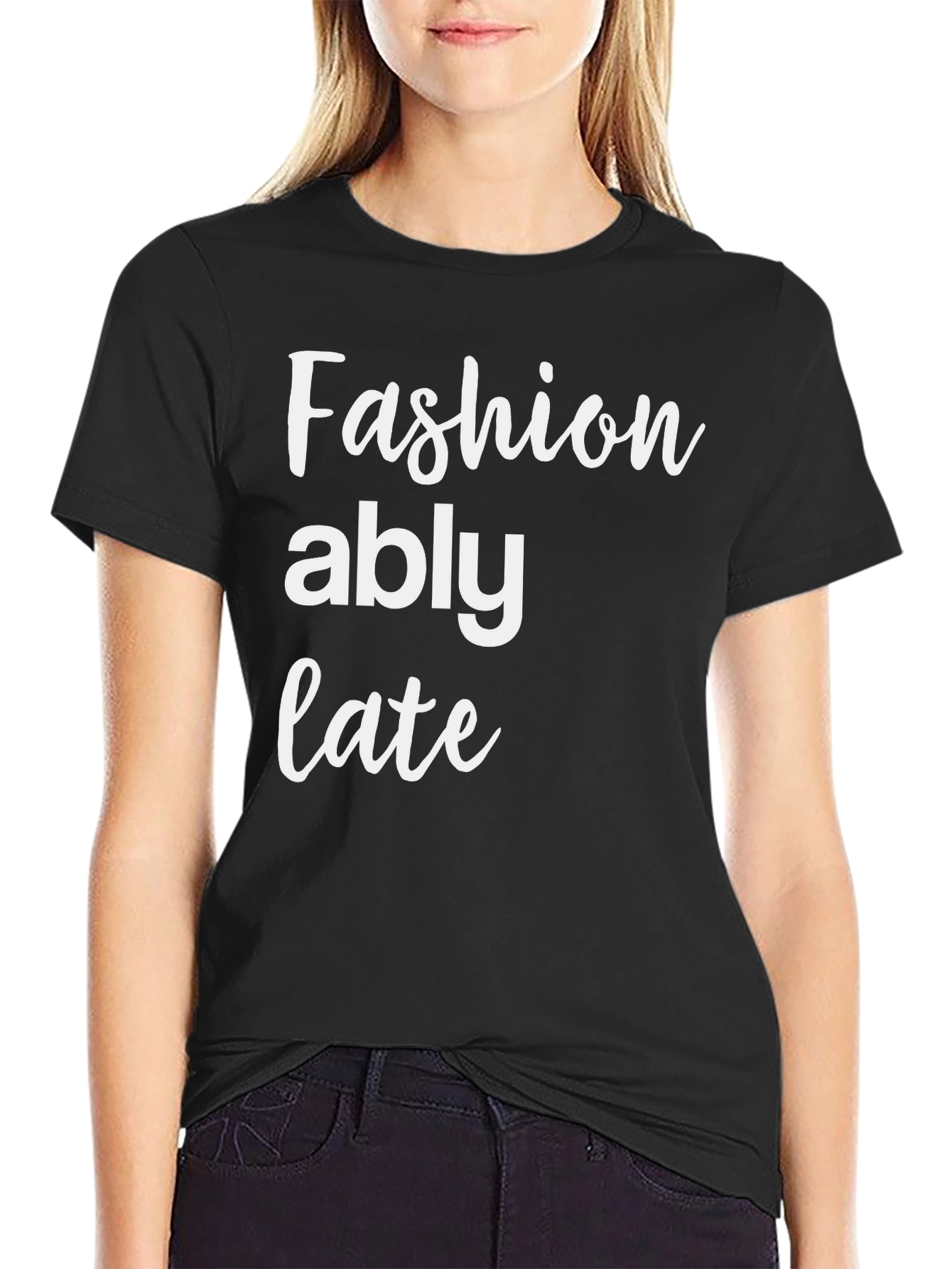 Black Fashionably Late Graphic Tee - Stylish & Comfortable view 2