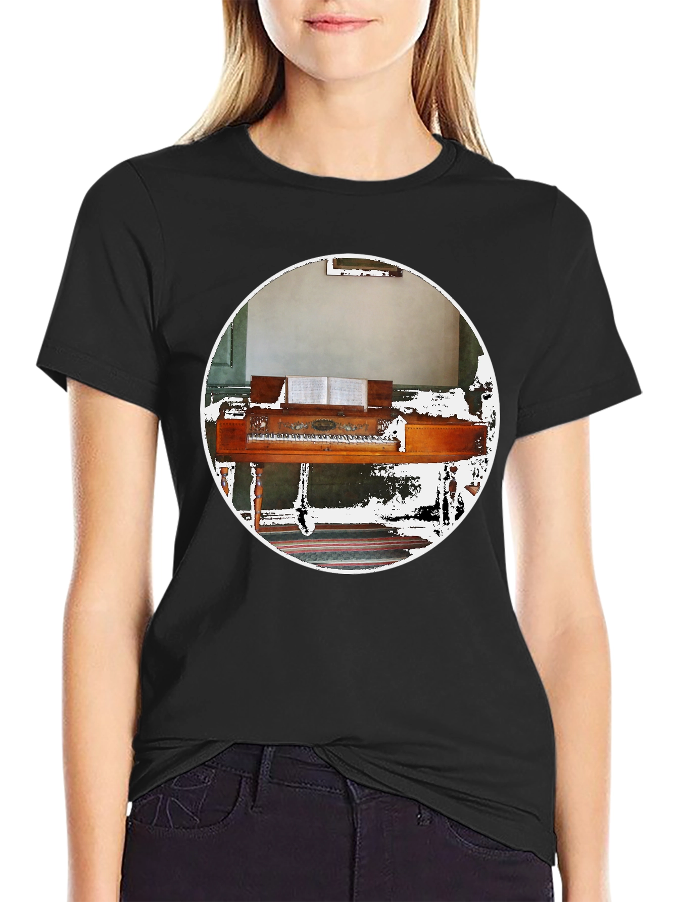 Black Piano Graphic Tee - Musical Instrument Shirt view 2
