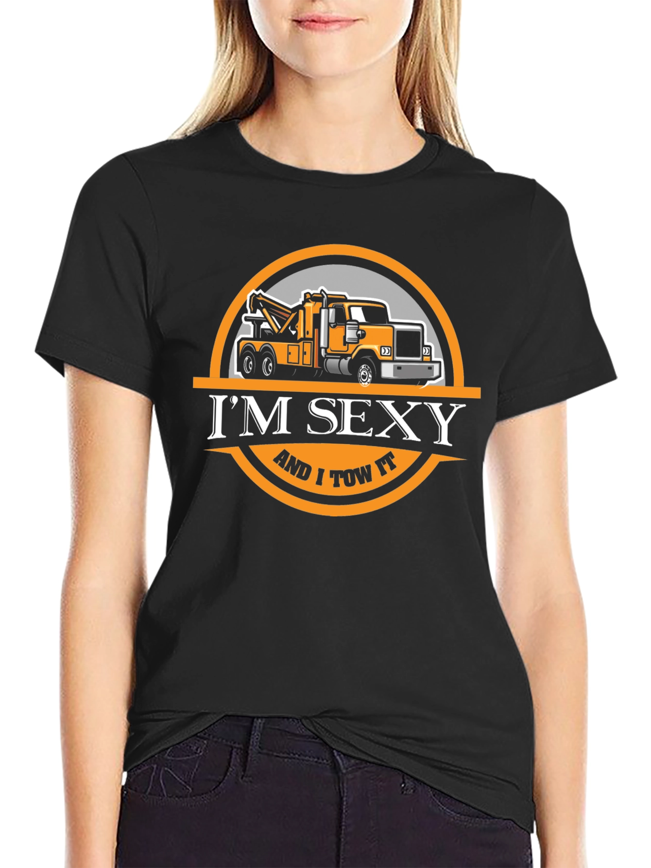 Black I'm Sexy and I Tow It T-Shirt, Funny Tow Truck Tee view 2