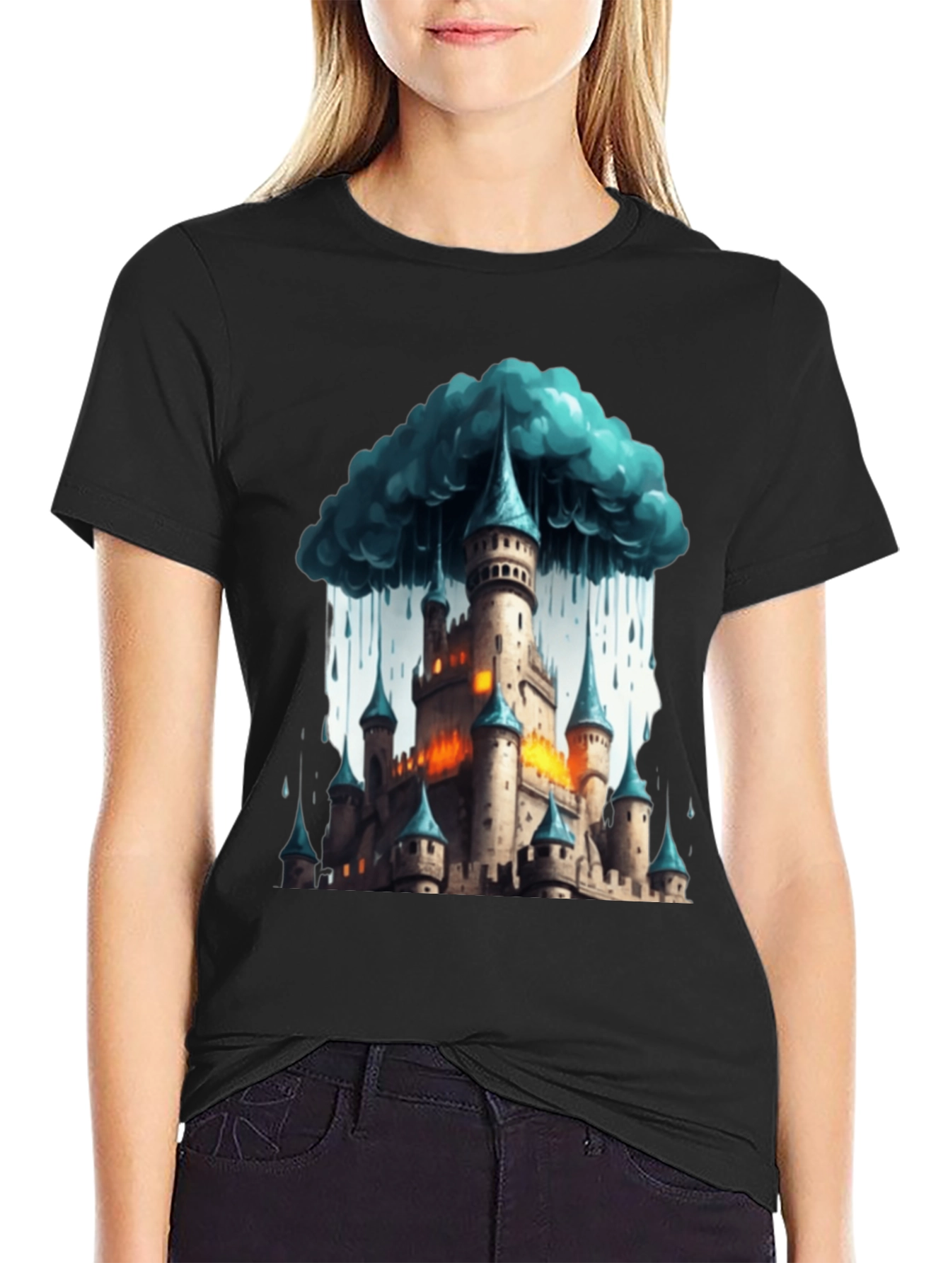 Black Fantasy Castle Storm T-Shirt view 2