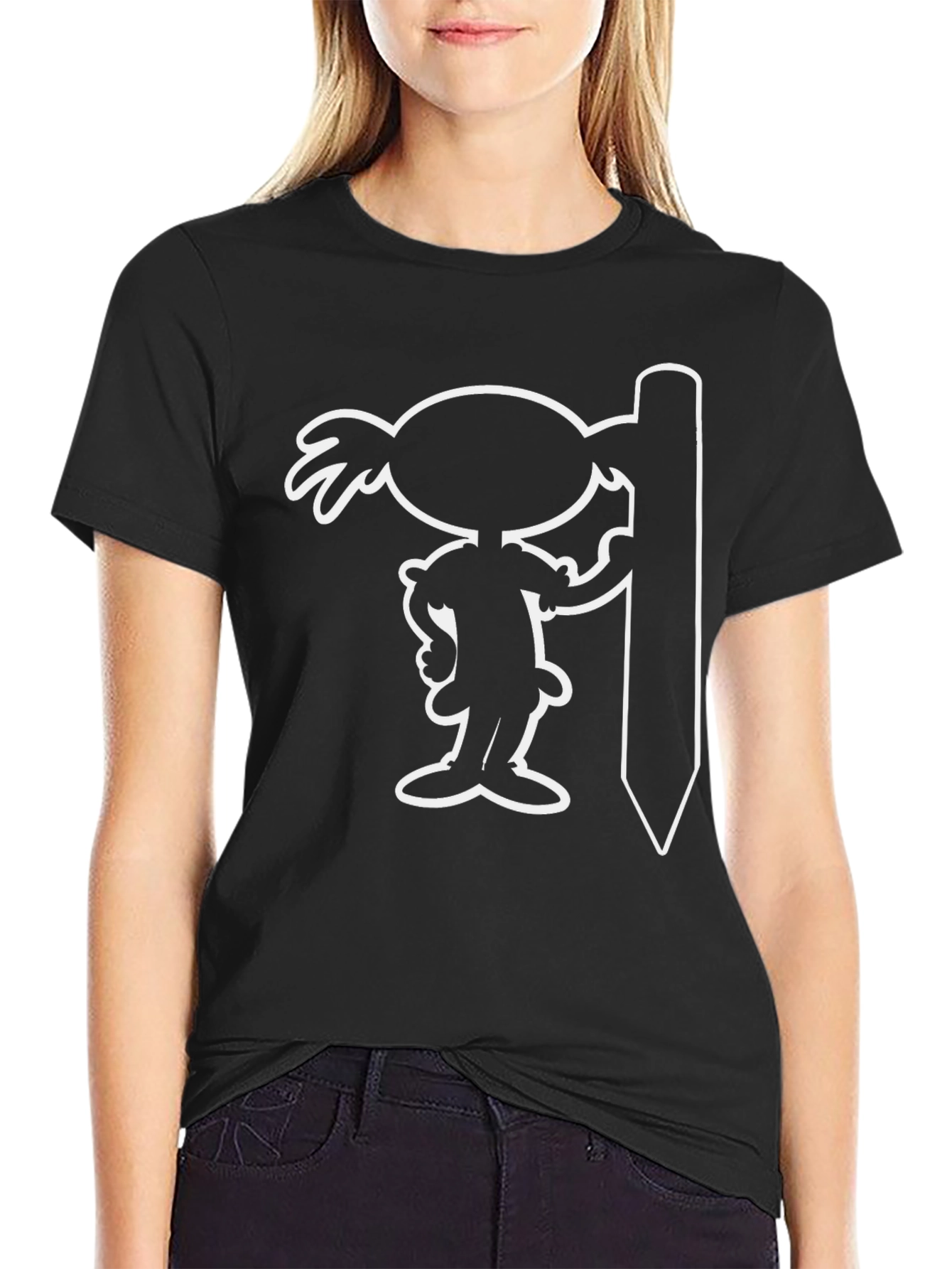 Black Cartoon Graphic Tee - Black Cotton Blend Unisex Shirt view 2